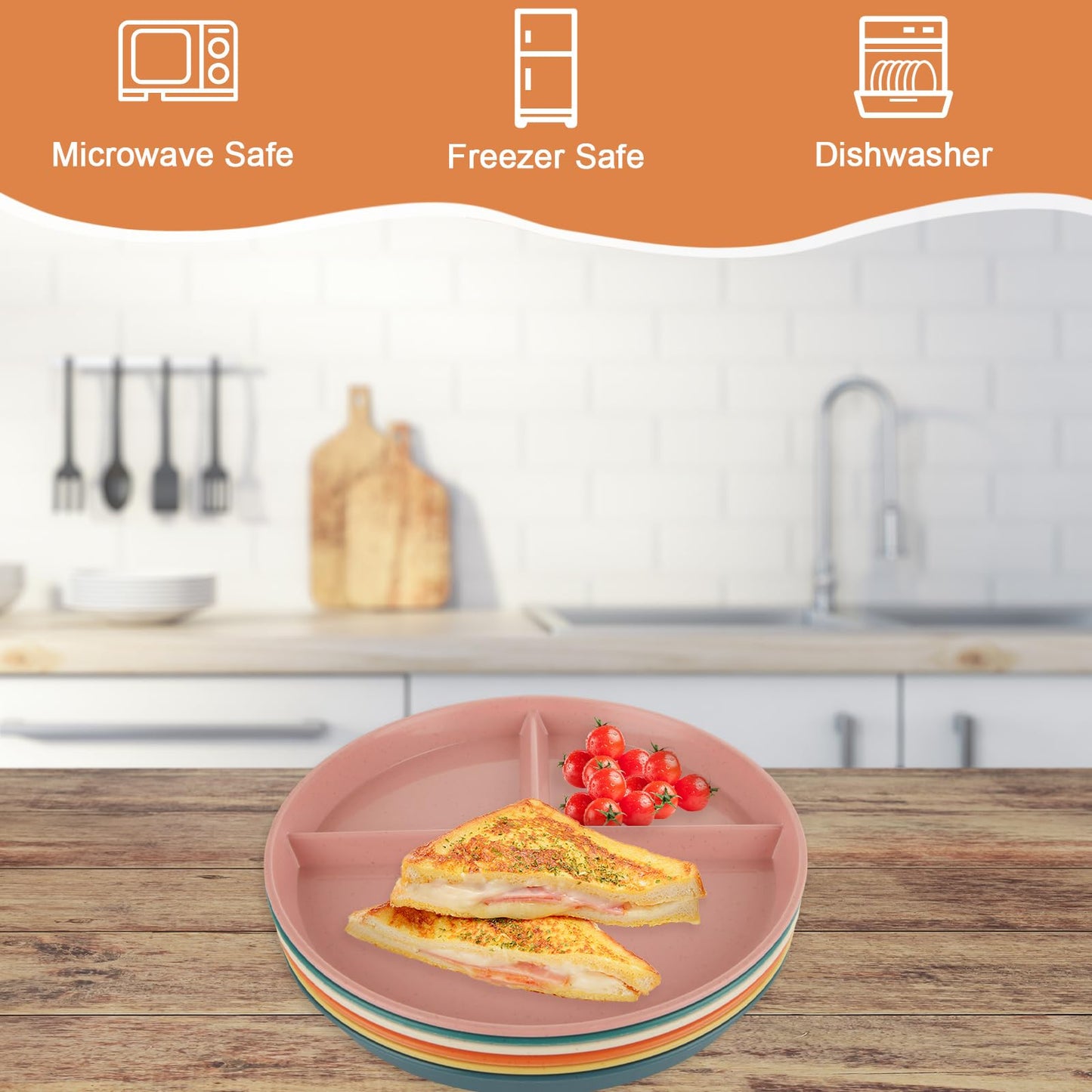 LDXDRU 12Pcs Portion Control Plate, Divided Plates For Adults, 9 inch Divided Plate, Unbreakable Divided Dinner Plates, Reusable Diet Plate, BPA Free, Dishwasher & Microwave Safe, 6 Color