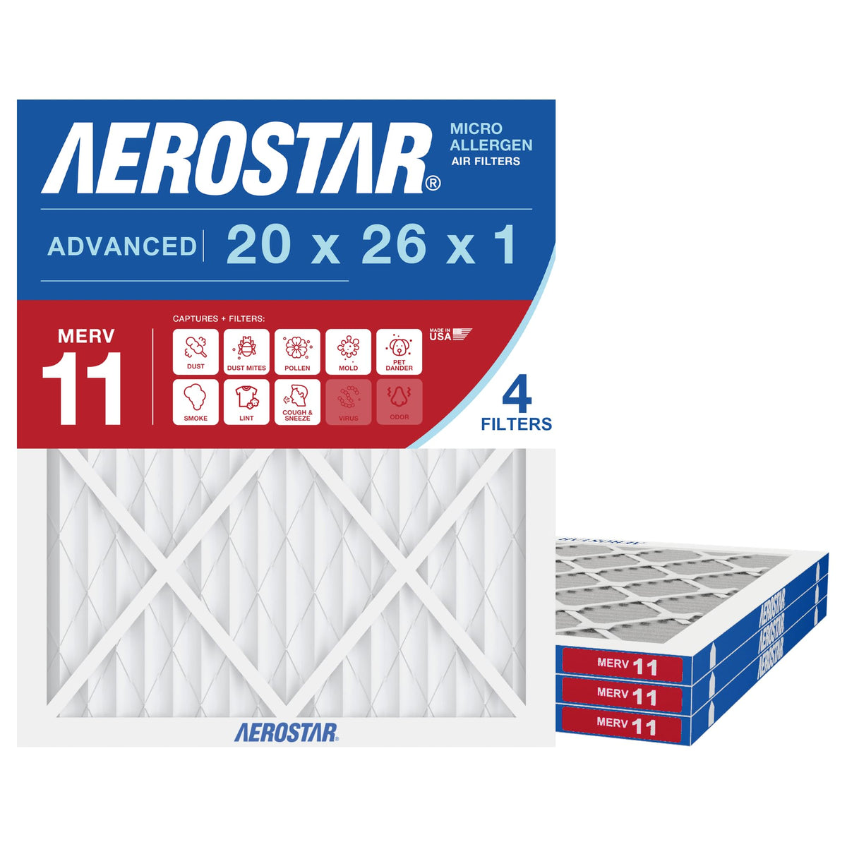20x26x1 MERV 11 High Efficiency Pleated Air Filter (4 Count)