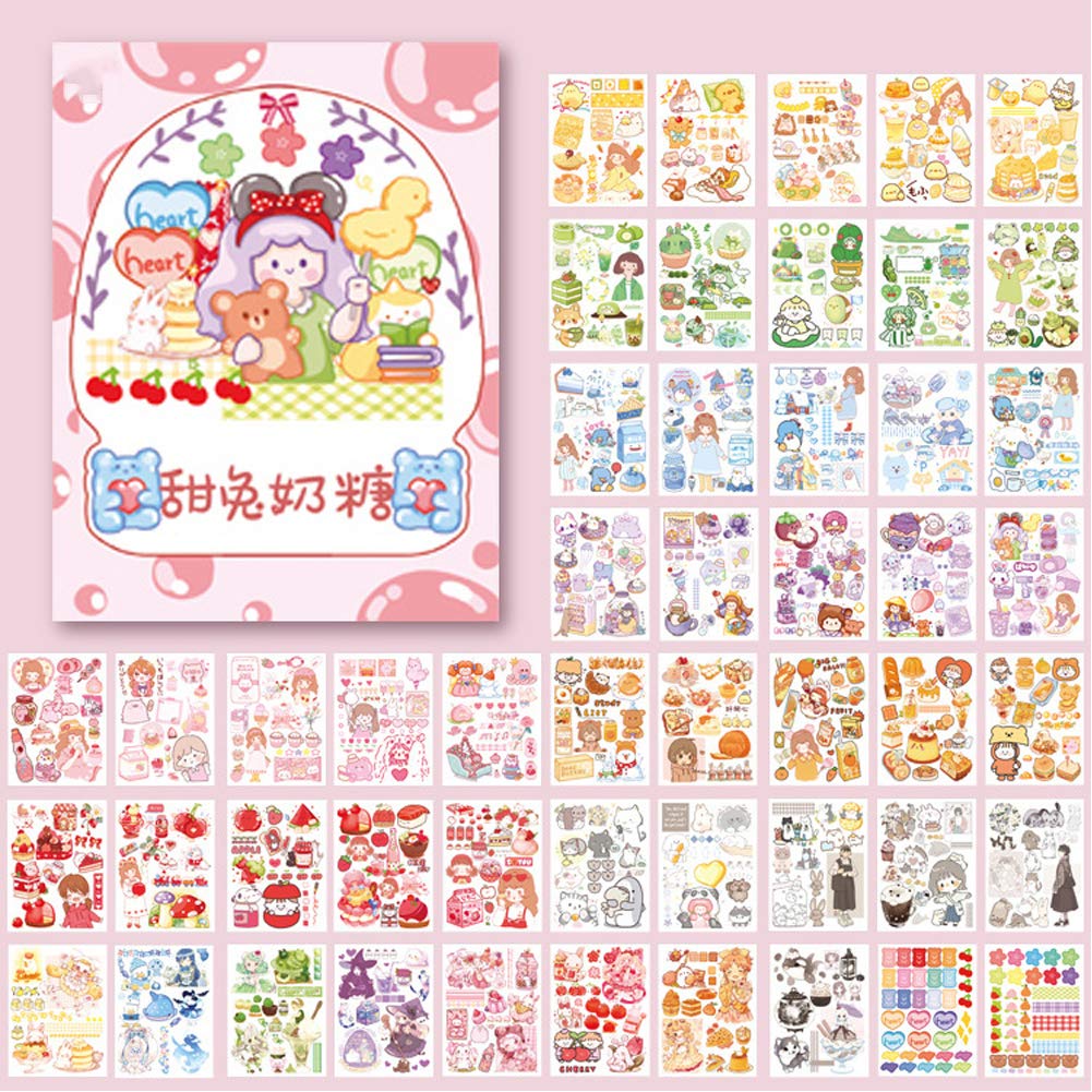 Kawaii Washi Stickers Set (50 Sheets) Cute Pets Sweet Food Drink Adhesive Label Decorative Sticker for Scrapbooking Journaling Journal Planner Diary Album Letter Art Craft Envelope Gift Wrapping