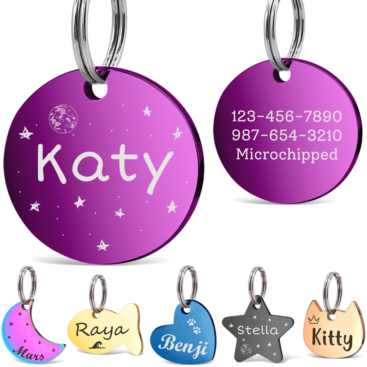 Anavia Small Size Dog Cat ID Tags, Small/XS Personalized Color Plated Stainless Steel Puppy Kitten Name Tags, Customized Engraved Nameplate Pet Collar Tag (Blue, Star)