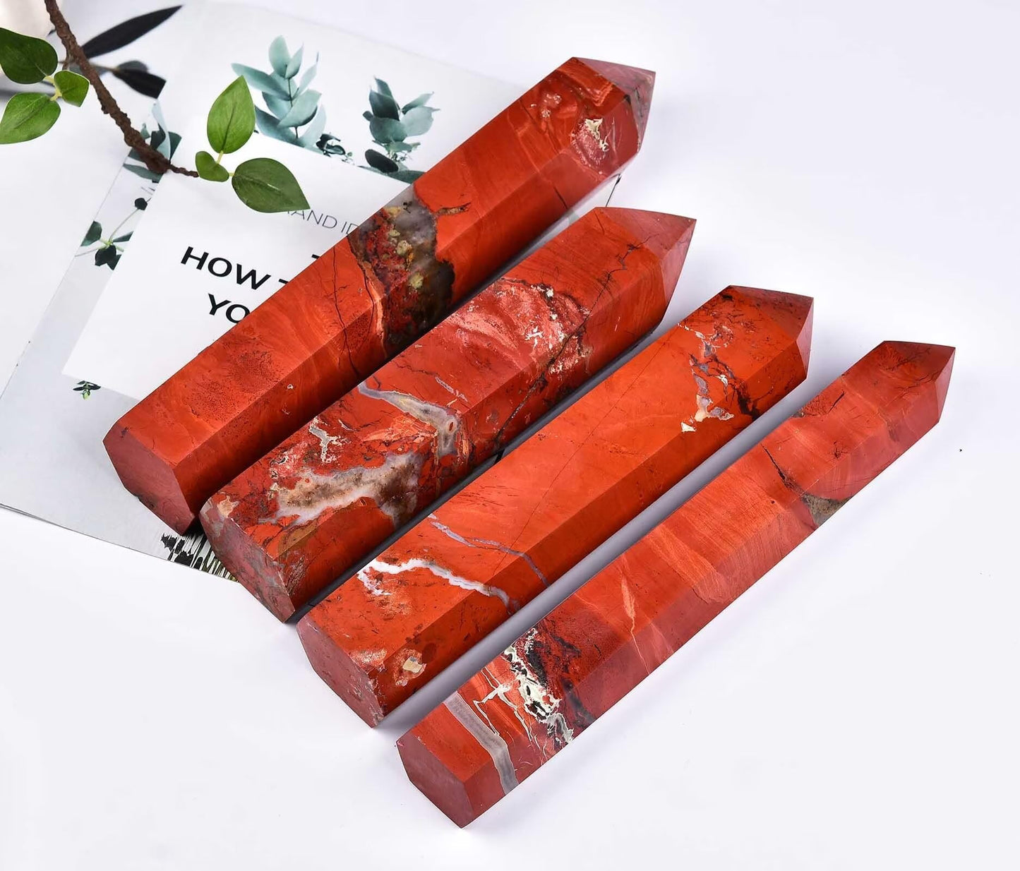 AMOYSTONE Red Jasper Obelisk Large Healing Crystal Stone Wand Tower 6 Faceted Column Reiki Chakra Meditation Therapy 2.2-2.6 LBS