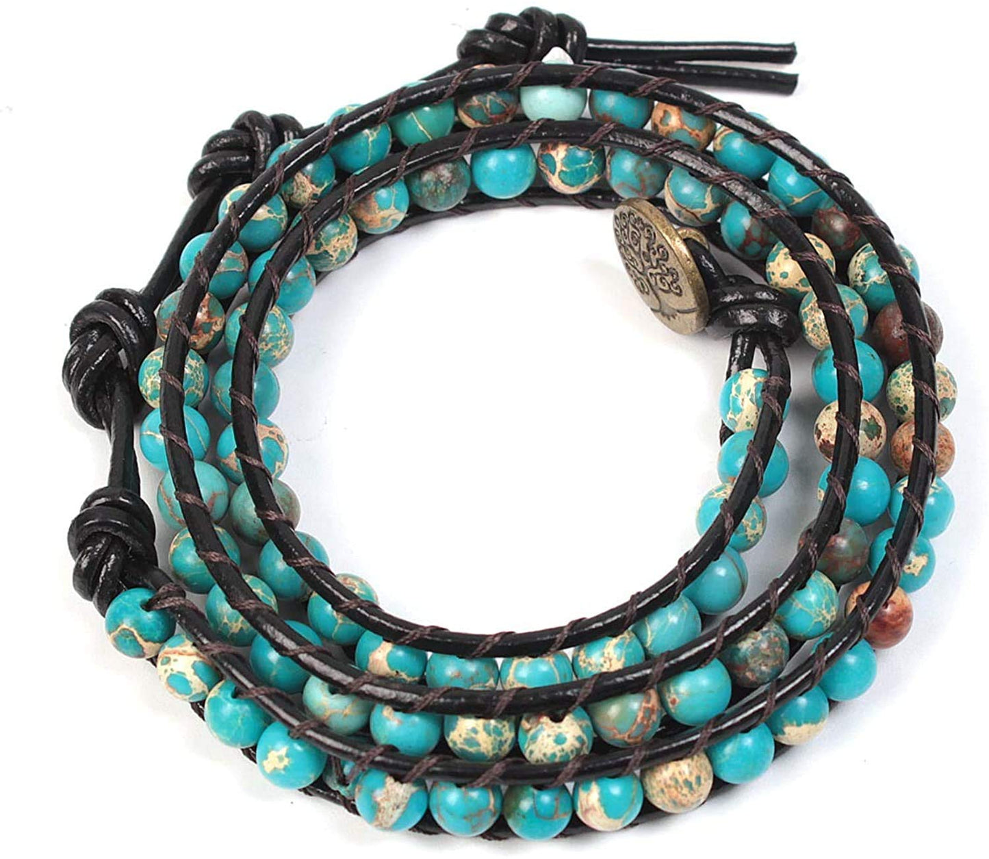 ZOSOJONA Boho Wrap Bead Bracelet for Men Women - Handmade Adjustable Natural Stone Crystal Beaded Bracelets Rope Yoga Healing Bracelet Bangle Hippie Jewelry