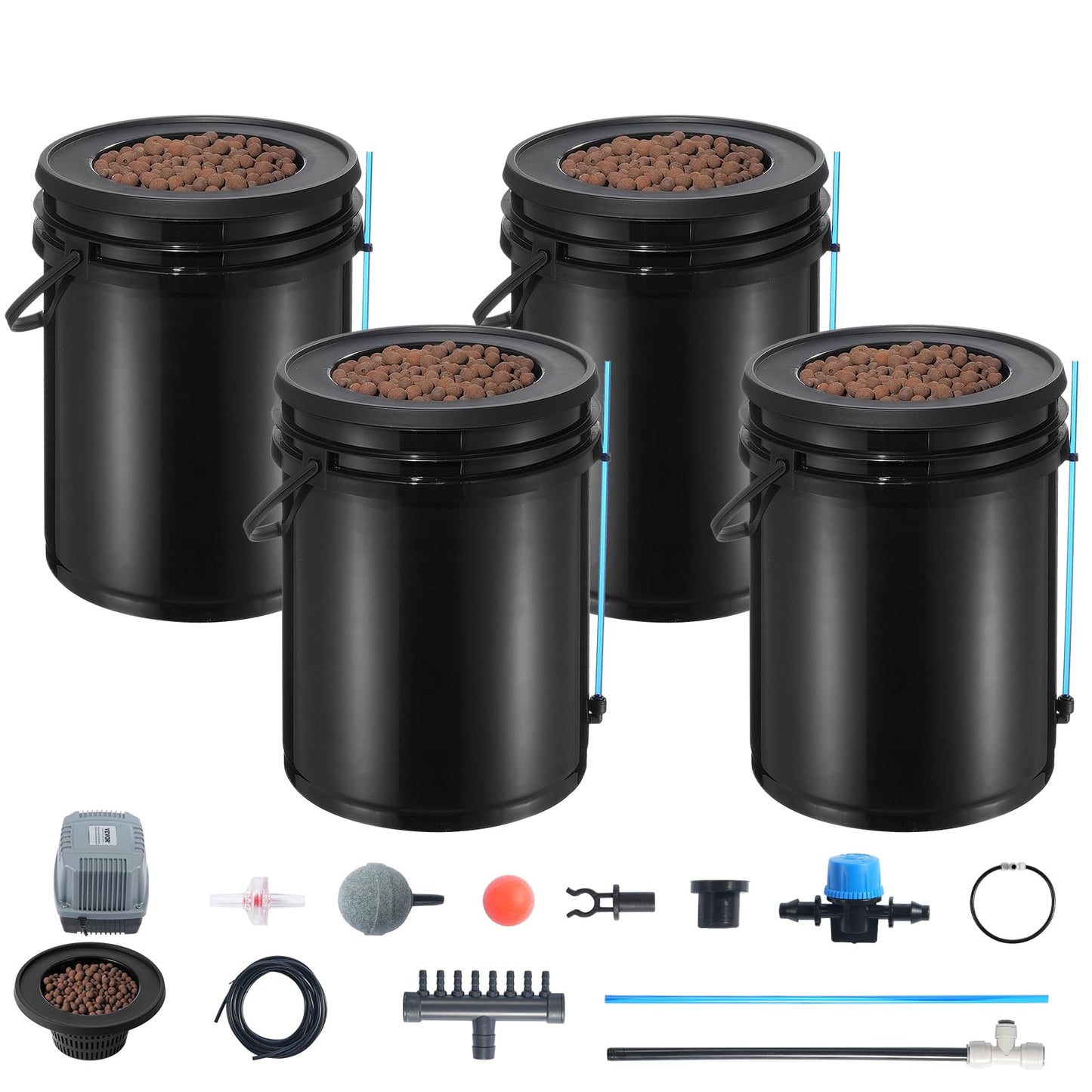 VEVOR DWC Hydroponics Grow System, Hydroponic Growing System with Top Drip Kit, Deep Water Culture 5-Gallon 4 Buckets, with Air Pump, Air Stones and Water Level Device for Leafy Vegetables