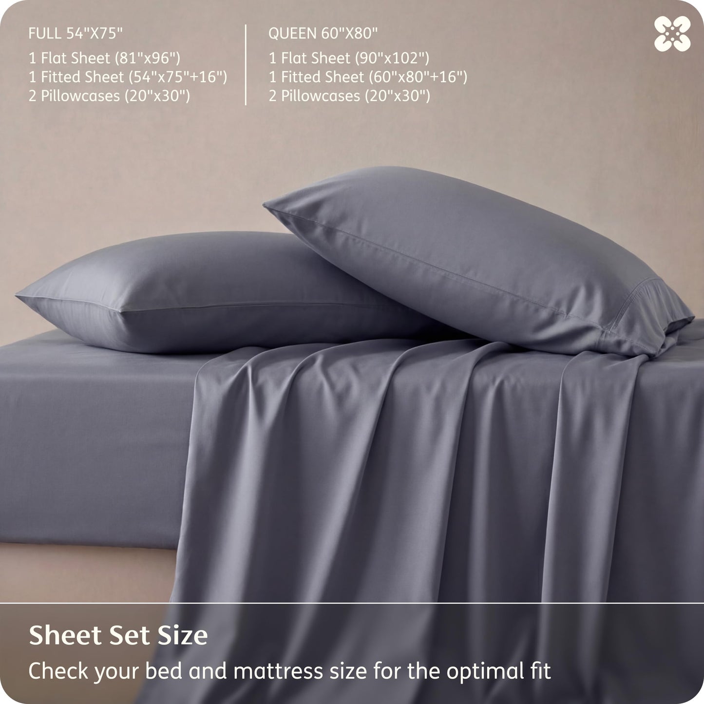 Bedsure Queen Sheet Set, Cooling Sheets for Queen Size Bed Set, Rayon Derived from Bamboo, PureWoven, Breathable & Soft, Deep Pocket Up to 16", Hotel Luxury Silky Bedding for Hot Sleepers, Dark Grey