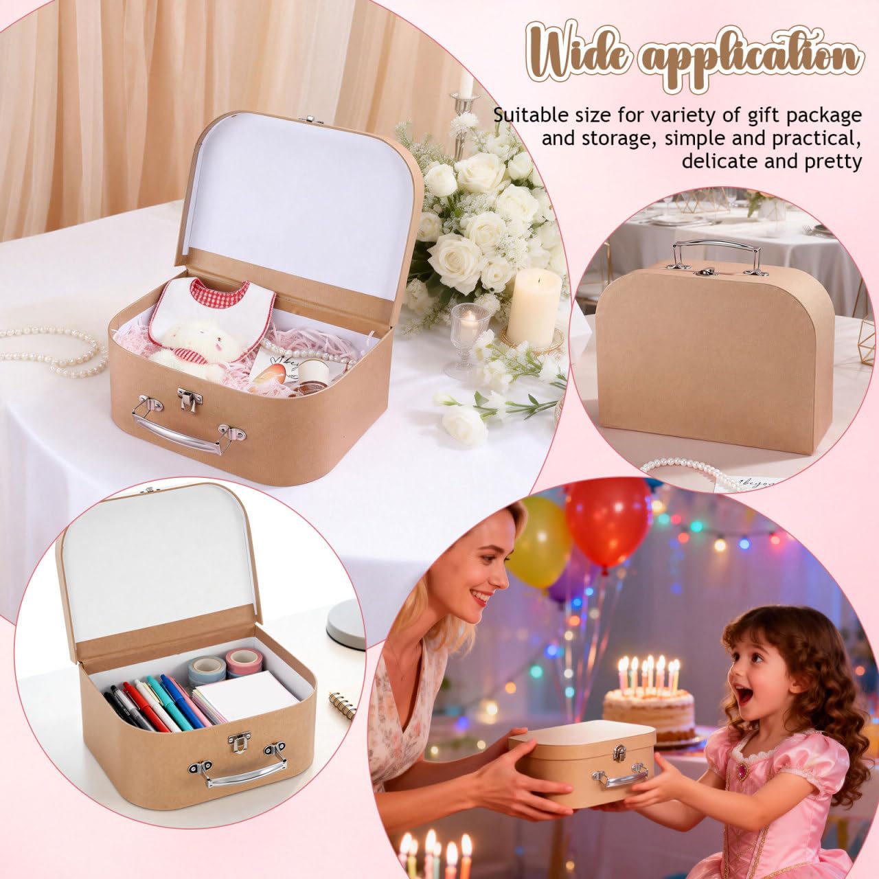 POPETPOP Kraft Paper Suitcase Gift Packaging Box with Handle 10.03X7.48X3.93In Multi-Functional Decorative Storage Case for Jewelry Wedding and Small Items