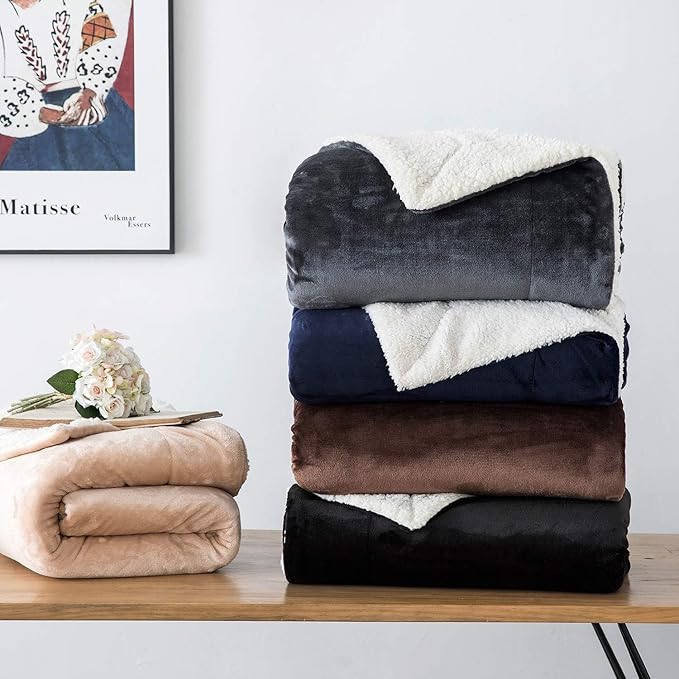 IR Imperial Rooms Sherpa Fleece Throw Blanket Twin Size for Couch - Thick and Warm Fluffy Grey Blankets for Winter, Soft and Fuzzy Twin Blanket for Bed, 60x80 Inches