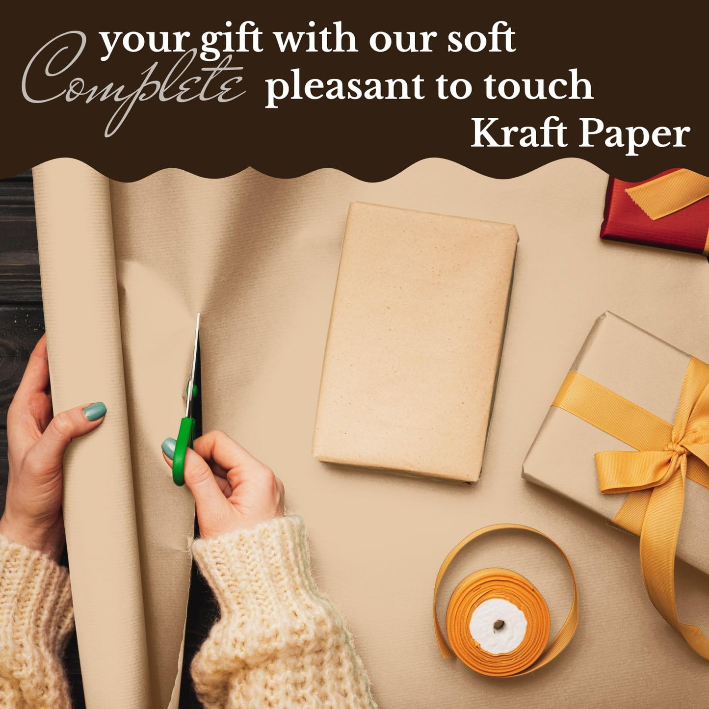 Paclord Flower Wrapping Kraft Paper, 12" x 1200" (100 ft), 45 lbs Thickness – Brown Paper Roll for Bouquet Wrapping, Floristic Shops, and Flower Decorations