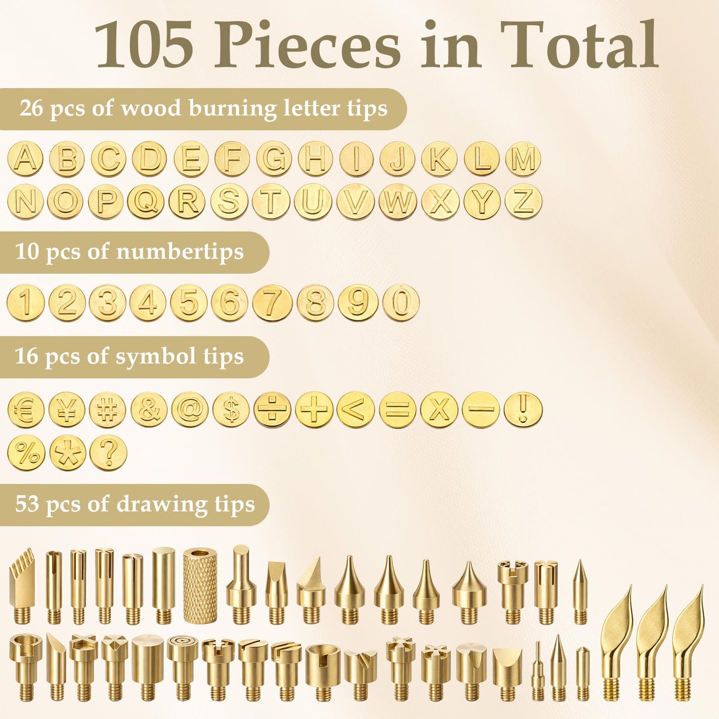 AOZUO 109 Pcs Wood Burning Tips, Wood Burning Tip Set Including Woods Burnings Letters Numbers Symbol Woods Burnings Tip for Wooden Burner DIY Embossing Wooden Burn Carving Crafts