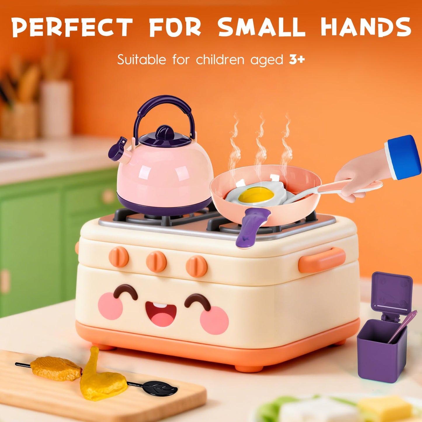 60Pcs Kids Mini Play Kitchen Accessories, Pretend Cooking Play Set with Cookware, Tableware & Fruit & BBQ Sets, Learning Gift for Boys, Girls, Toddlers,Pink