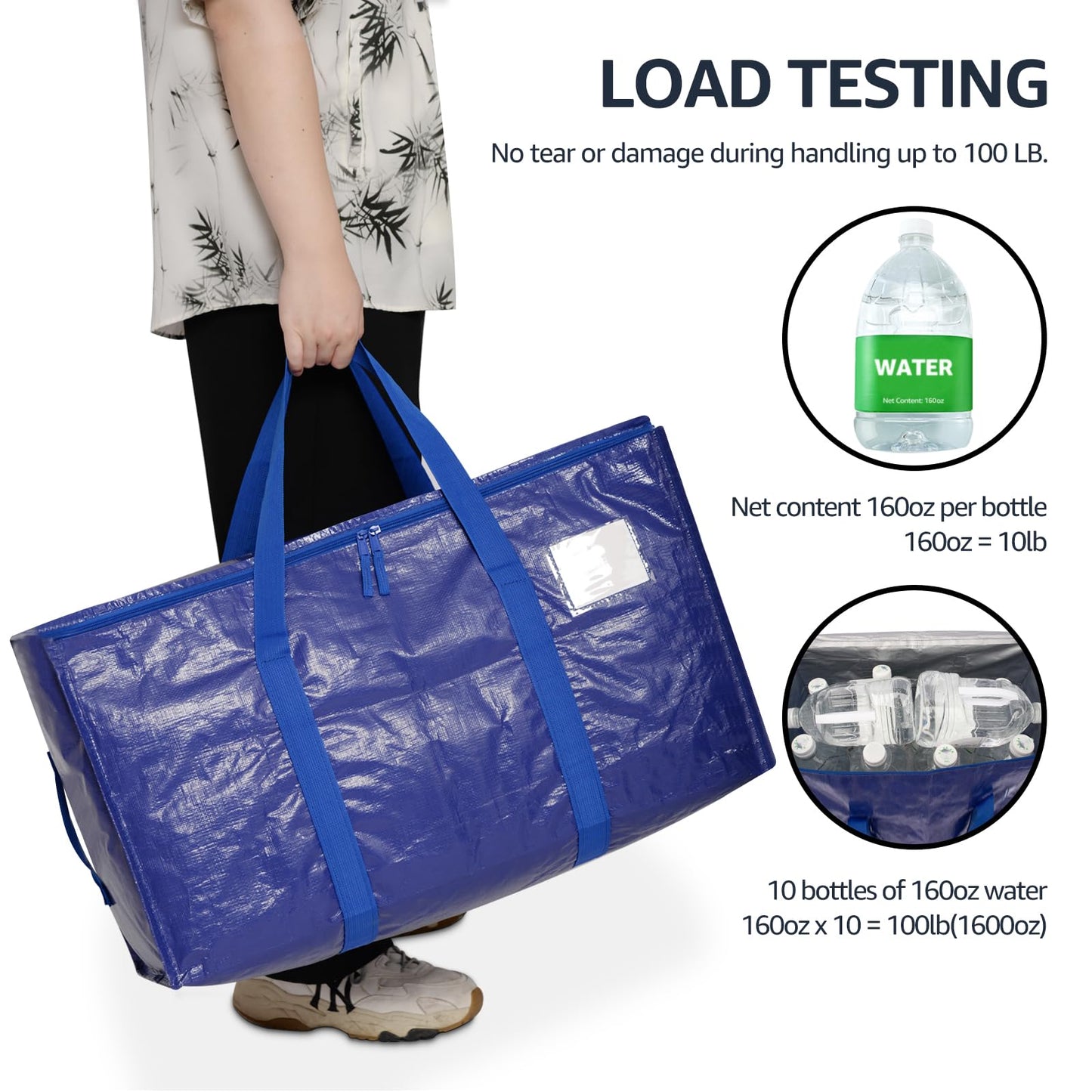 Moving Bags Heavy Duty Extra Large, Moving Boxes, Moving Supplies Essentials, Blue Storage Bins with Lids, Plastic Packing Totes, Storage Bags for Clothes with Handles & Zippers(Blue, 4 Pack)