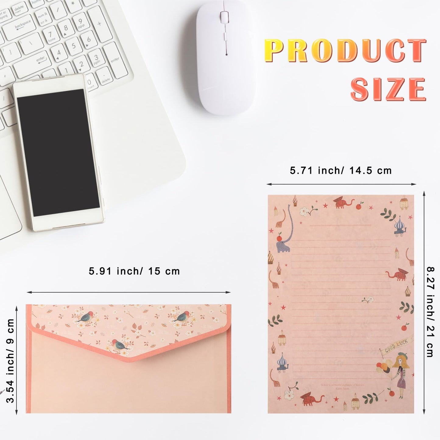 Laumoi 180 Pcs Stationery Papers and Envelopes Set Includes 60 Stationery Envelopes 120 Lined Stationery Writing Paper with 96 Colorful Round Dot Stickers, 10 Designs (Greenery)