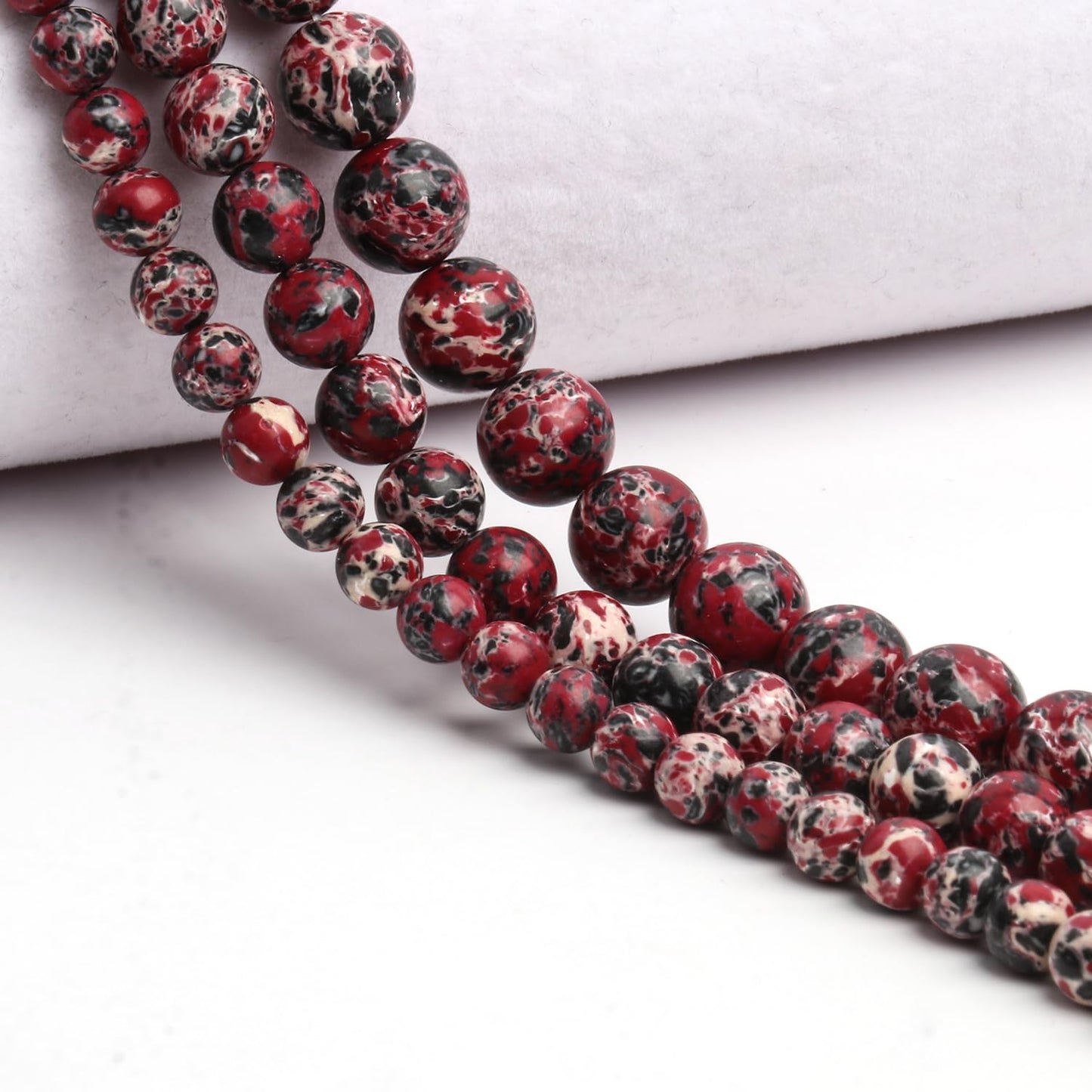 NITOPUPU 10mm 37pcs Red Black Imperial Jasper Natural Stone Beads for Jewelry Making Supplies, Round Crystal Beads for Bracelets Necklace DIY Crafts