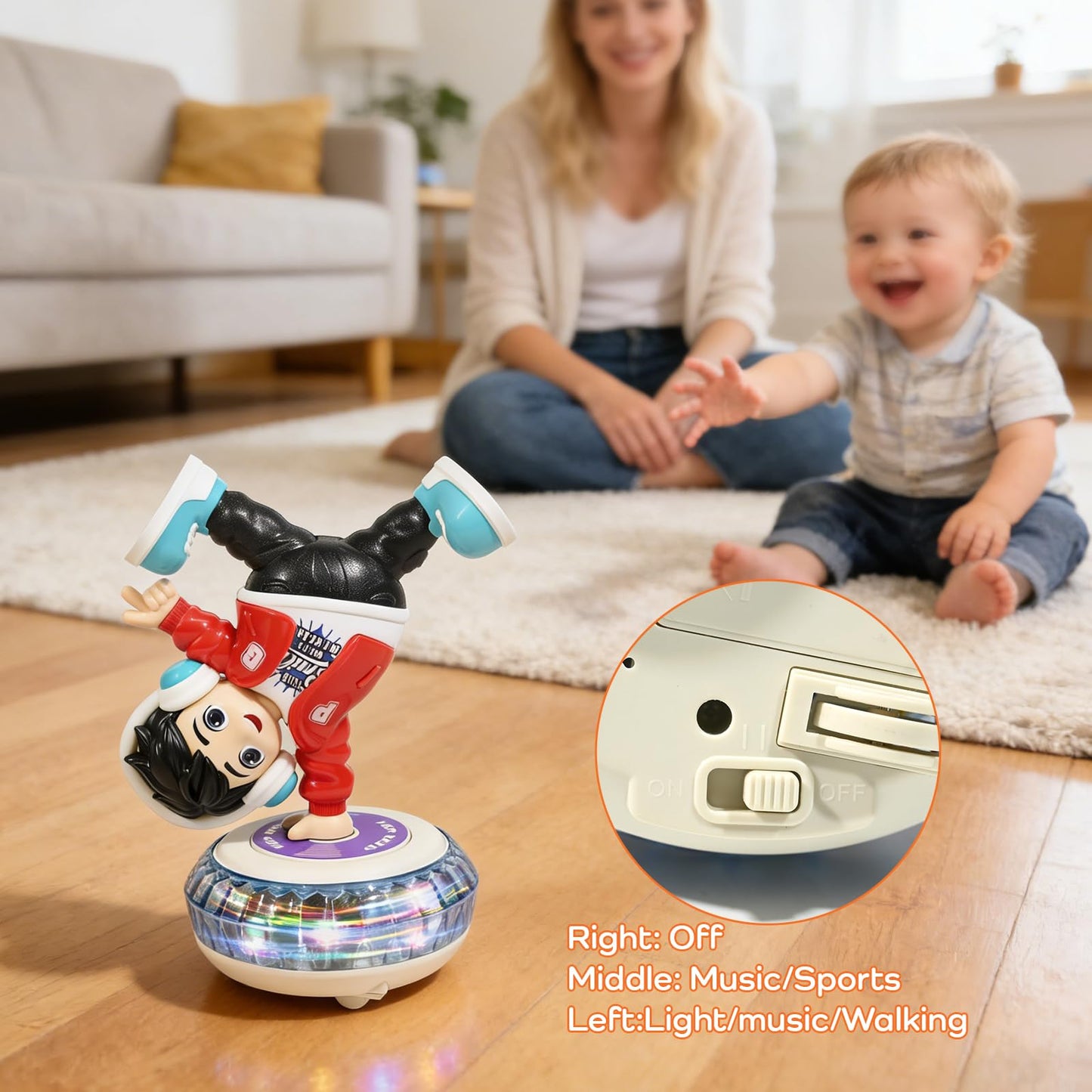 lonfypeng Electric Upside-Down Spinning Street Dance Figurine, Light Up Infant Toys Birthday Easter Gifts with Dynamic Music & Cool Lights