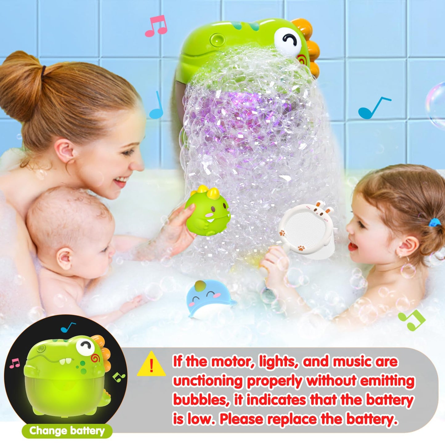 Light Up Dinosaur Bath Toys with Music, Bath Bubble Machine Toy for Kids Age 3-5 4-8 Toddler Summer Toys Bubble Maker for Bathtub - Floating Animal Water Toys Boy Girl Birthday Gift