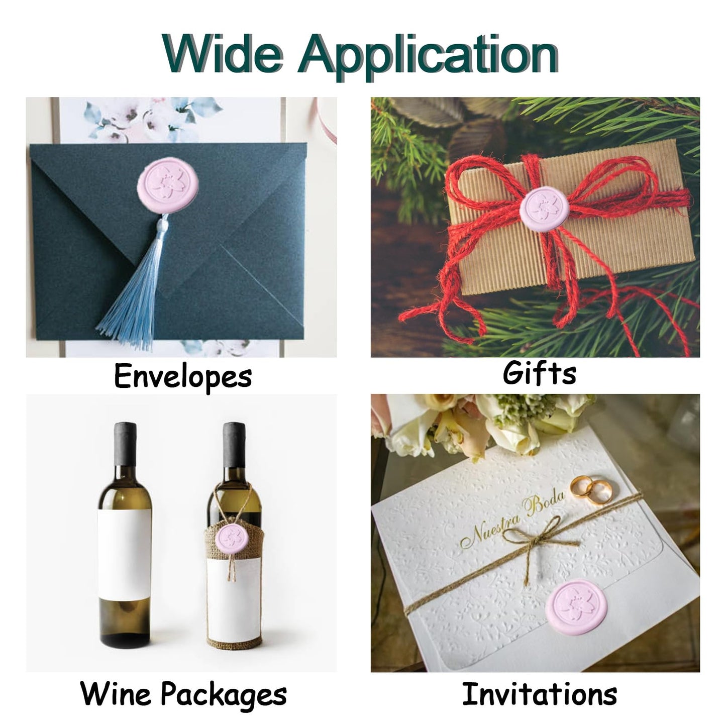 FireBee Wax Seal Kit with Gift Box, 4 Sealing Wax Stamps with Seal Beads, Demold Mat, Stir Pin, Tweezers, Warmer with Melting Spoon Set for Wedding Invitations, Wine Packages, Envelopes