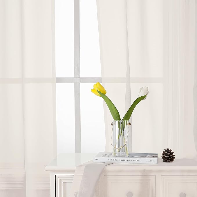 Lecloud Ivory Sheer Curtains 68 Inch Length 2 Pcs, Light Filtering Rod Pockets Bedroom Curtains for Living Room, Farmhouse Window Voile Soft Drapes for Bathroom Home Office, Each Panel 42" W x 68" L