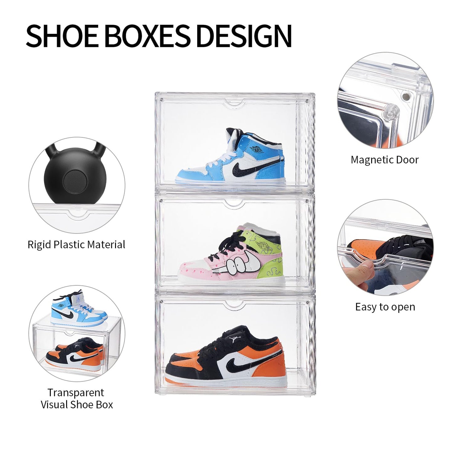 beehomay Sneaker Shoe Display Case,Shoe Box with Clear Magnetic Door,Thicken & Sturdy Organizer Containers Stackable,Fit Shoe Size Up to US 14 (X-Large) (X-Large)