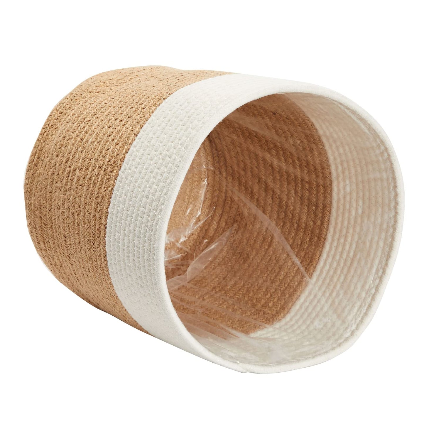 Juvale Plant Basket - 2-Pack, 11 in Brown Jute, Bohemian - Cotton Rope Planter with Liner & Woven Indoor Plant Basket with Plastic Liner