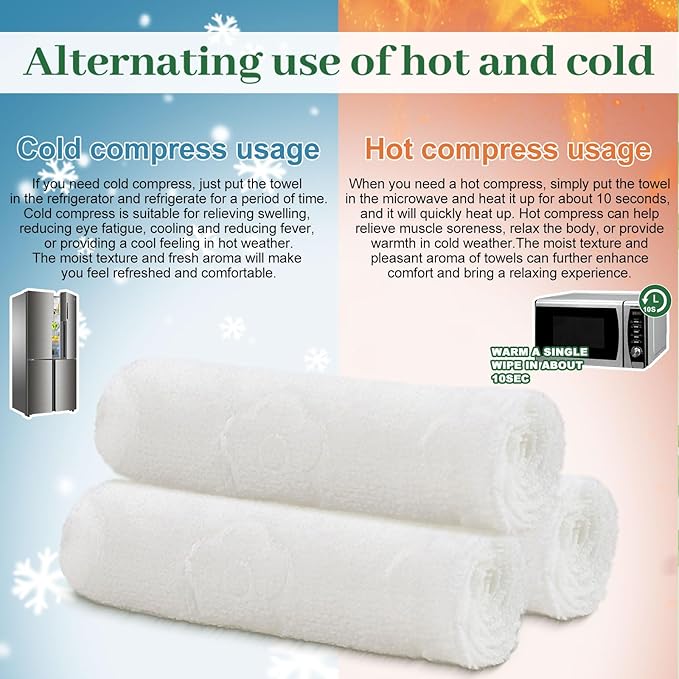 Moist Cotton Towel Bulk Moist Towelettes Individually Wrapped,White Towel Services,Refreshment Pre Moistened Towels for Dentist Travel Sport Party Hotel 100，Green tea