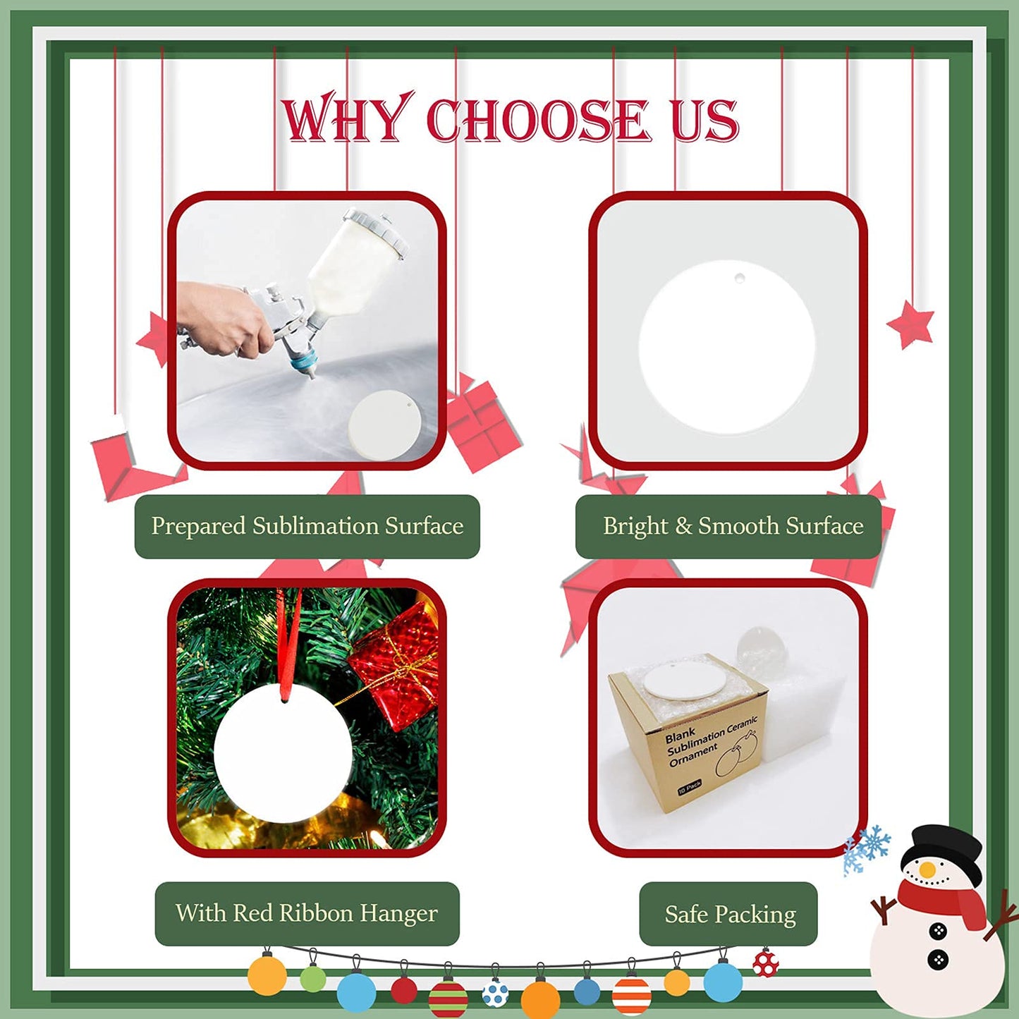 Sublimation Ceramic Ornaments Blanks Bulk Double Side Sublimation Ceramic Discs Ornament for Heat Press Printing White Round Porcelain Ornament Personalized Xmas Tree Keepsake Crafts Gift (10)