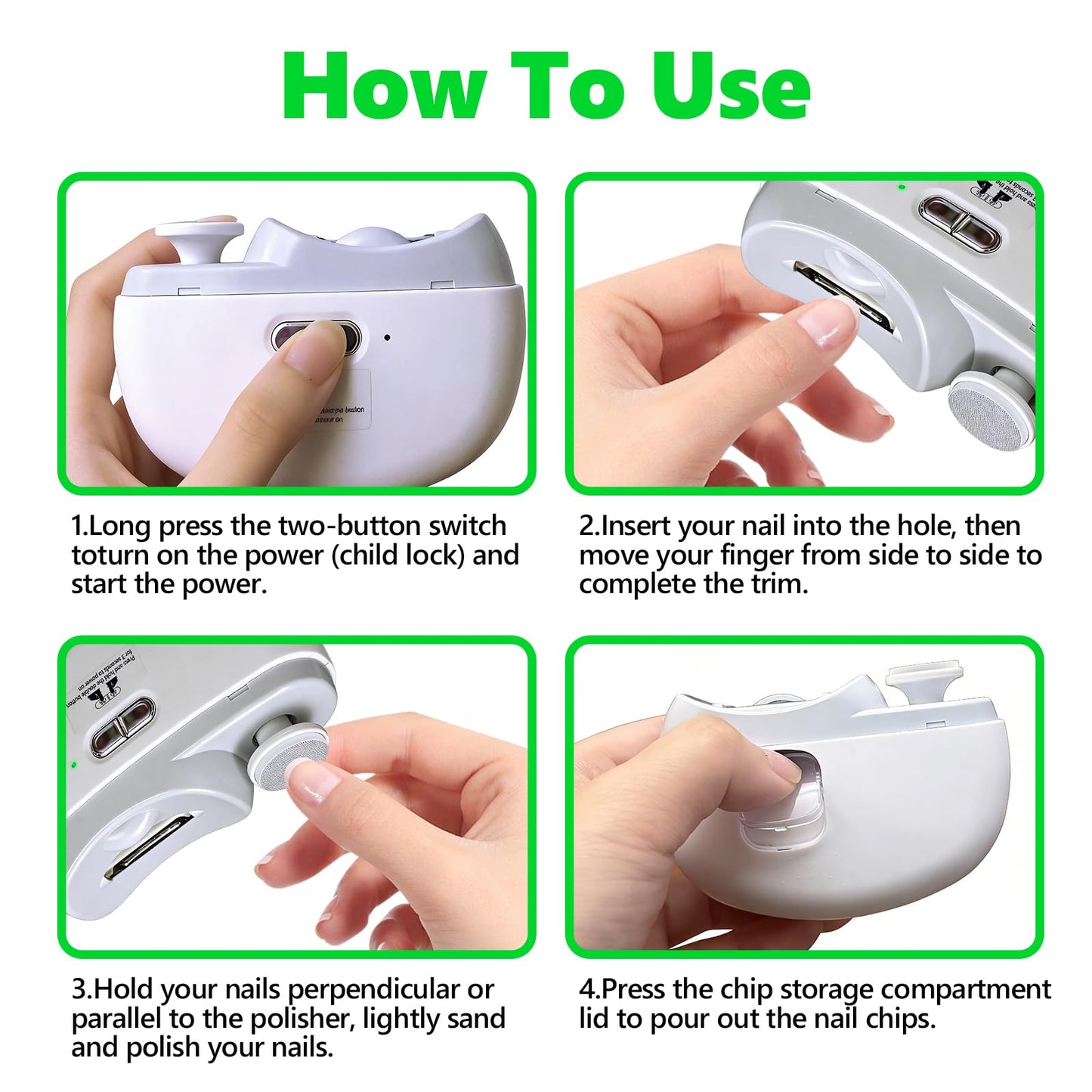 Electric Nail Clipper and Trimmer, 2 in 1 Automatic Nail Grinder with LED Light for Baby, Kids, Adults, Seniors, USB Rechargeable, 2 Speeds, Built-in Dust Collector, Quiet All-in-One Manicure Device