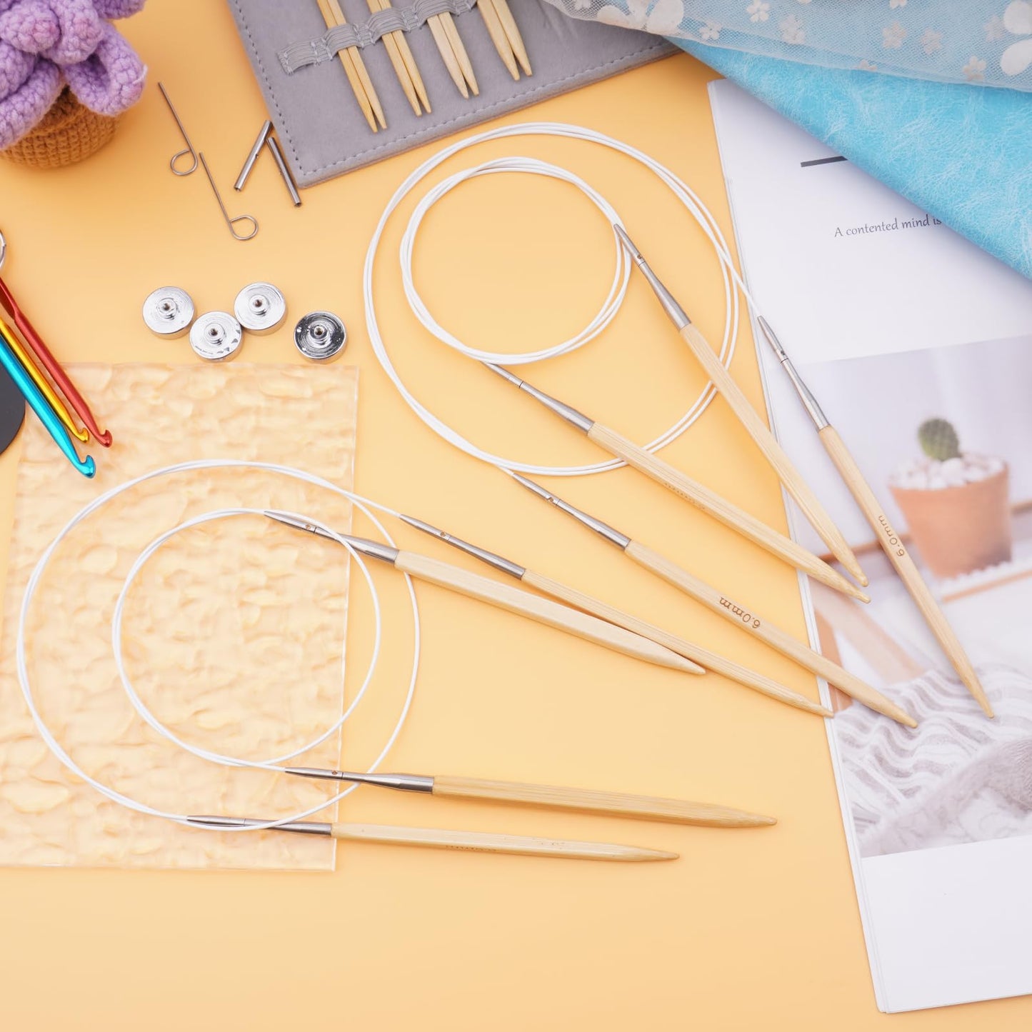 Mdoker Bamboo Knitting Needles Set with Case Interchangeable Circular Knitting Needle with Flexible Cables,9 Pairs Square Round Knitting Needles Cubic Circular Needle for Beginner,DIY Crafts,3.5mm-8mm