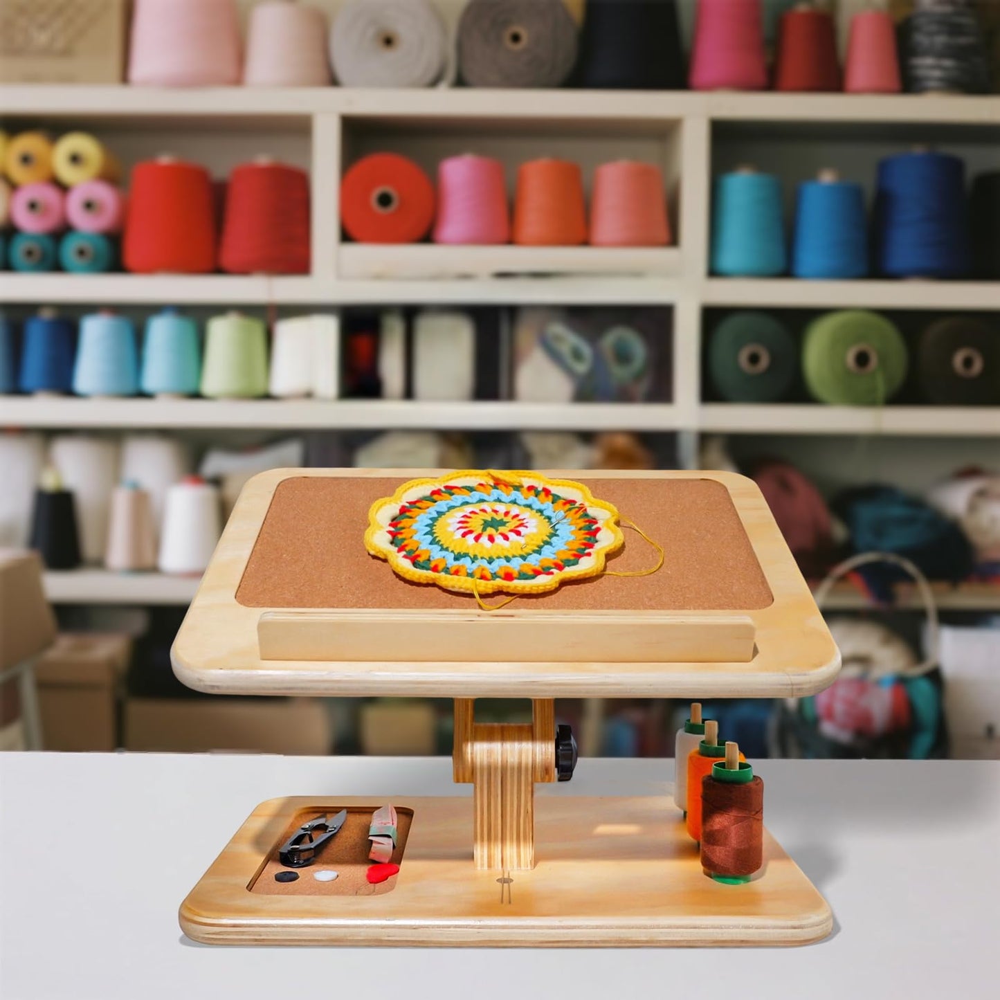 Tnstbiee Adjustable Lap Desk for Sewing & Crafting - Portable Folding Table with Wood Storage for Sewing Machines & Accessories, Perfect for Cross Stitch, Reading, iPad Use & Craft Essentials