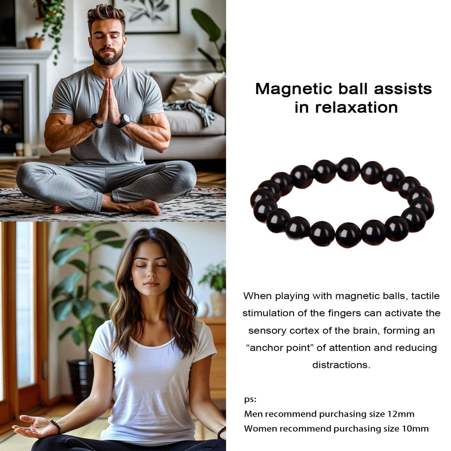 38 Magnetic Therapy Hematite beaded Bracelet For Women And Men Power Gemstone Crystal Unisex Macrame (Hematite, 12, millimeters)