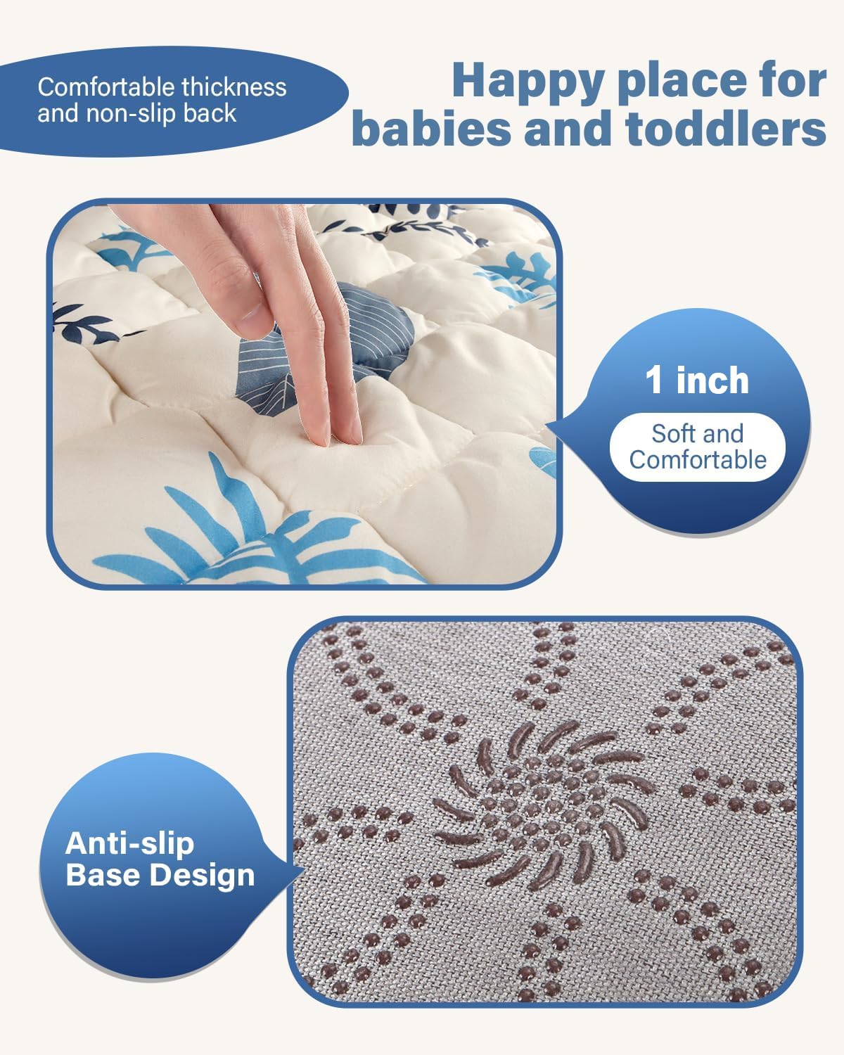Baby Play Mat, 50x50 Thickened Playpen Mat, Non-Slip Baby Mat for Floor, Foldable Portable Playmat Suitable for babies learning to crawl and for travel