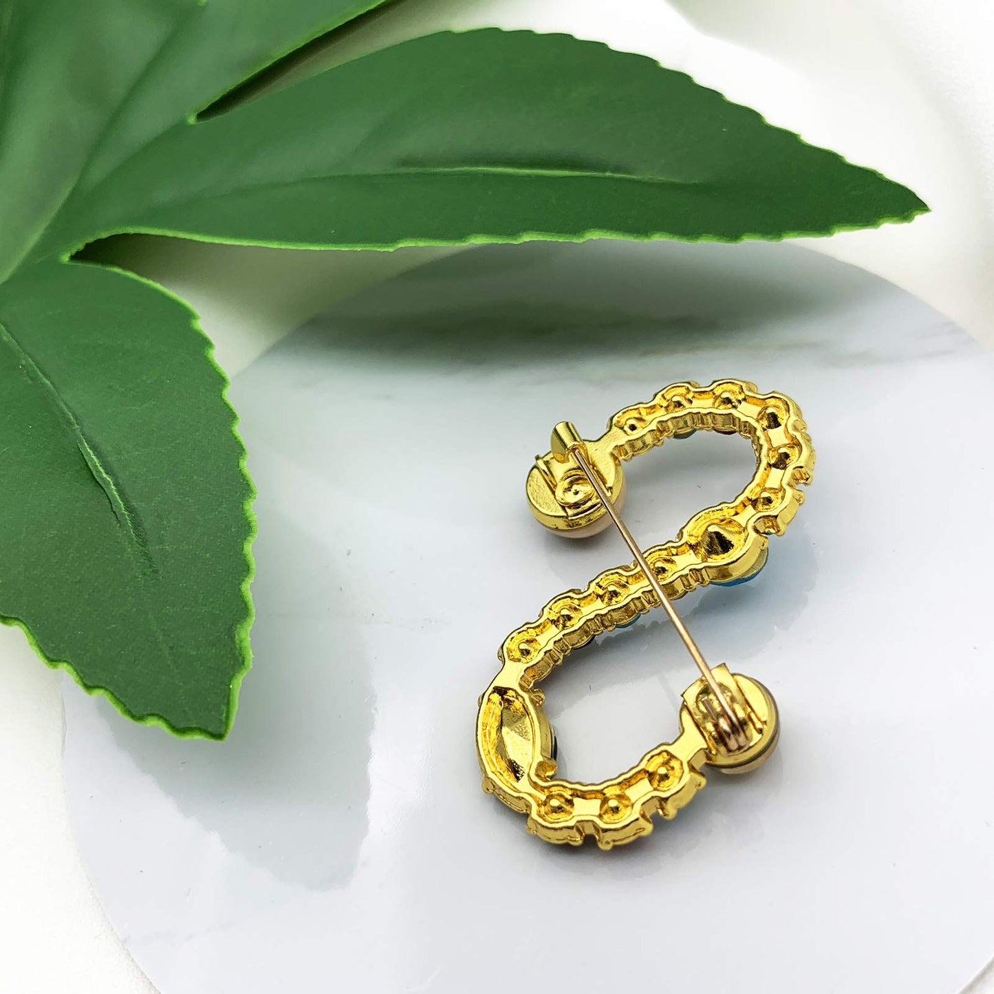 XGALBLA Letters S Plated Metal Stone Clear Colorful Crystal Lapel Pin Brooches Collar(Gold Tone)