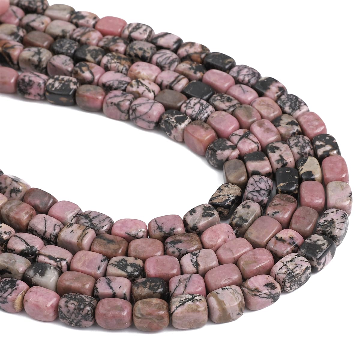 BEADIA Natural Rhodochrosite Cuboid Stone Loose Semi Gemstone Beads for Jewelry Making 8mmx12mm 38cm/Strand