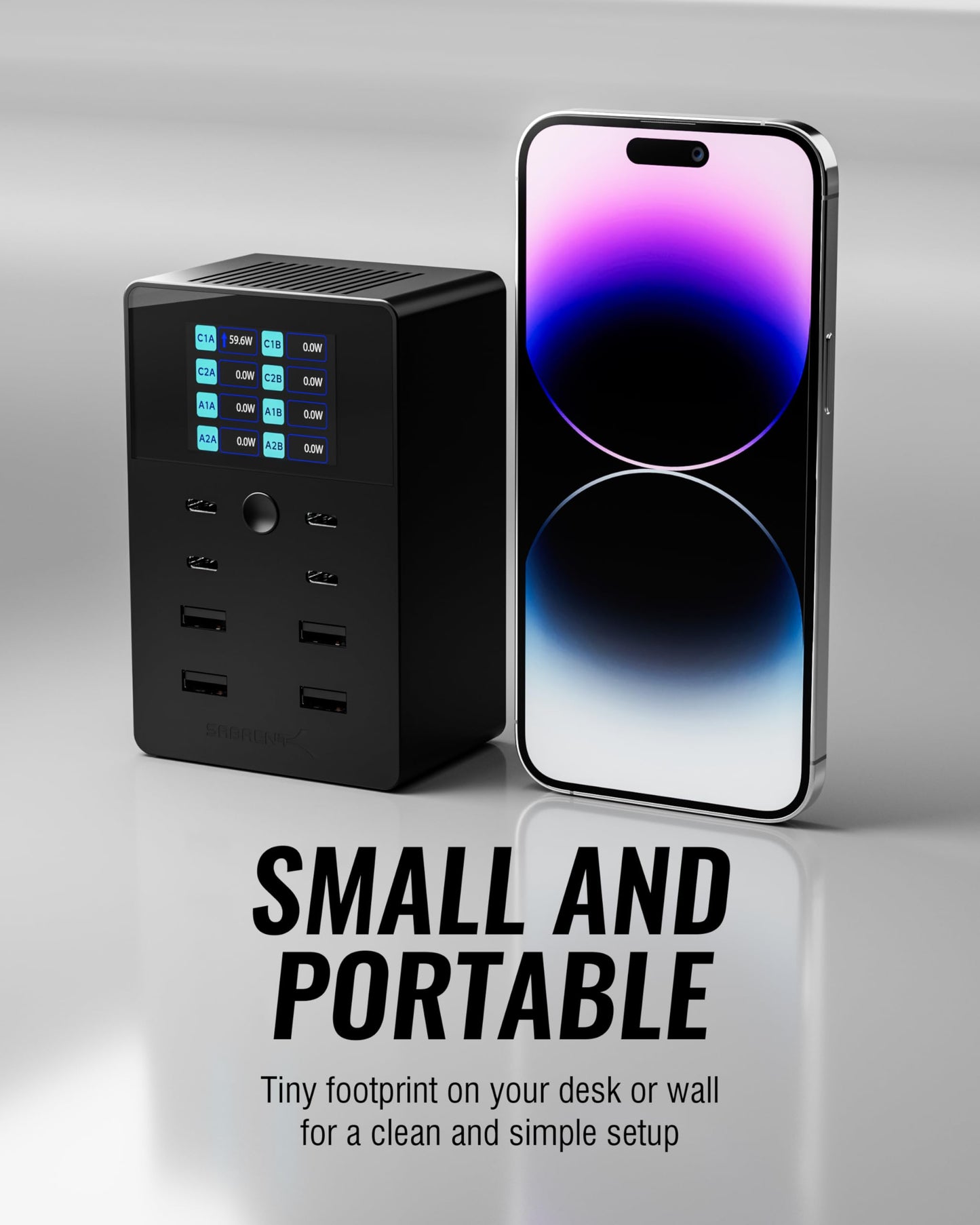 SABRENT VOLTIK Charging Station, 252W 8-Port USB C and USB A Desktop Charger, UL Certified with Real-Time LCD Display, Fast Charging for MacBook, iPhone, Samsung and More