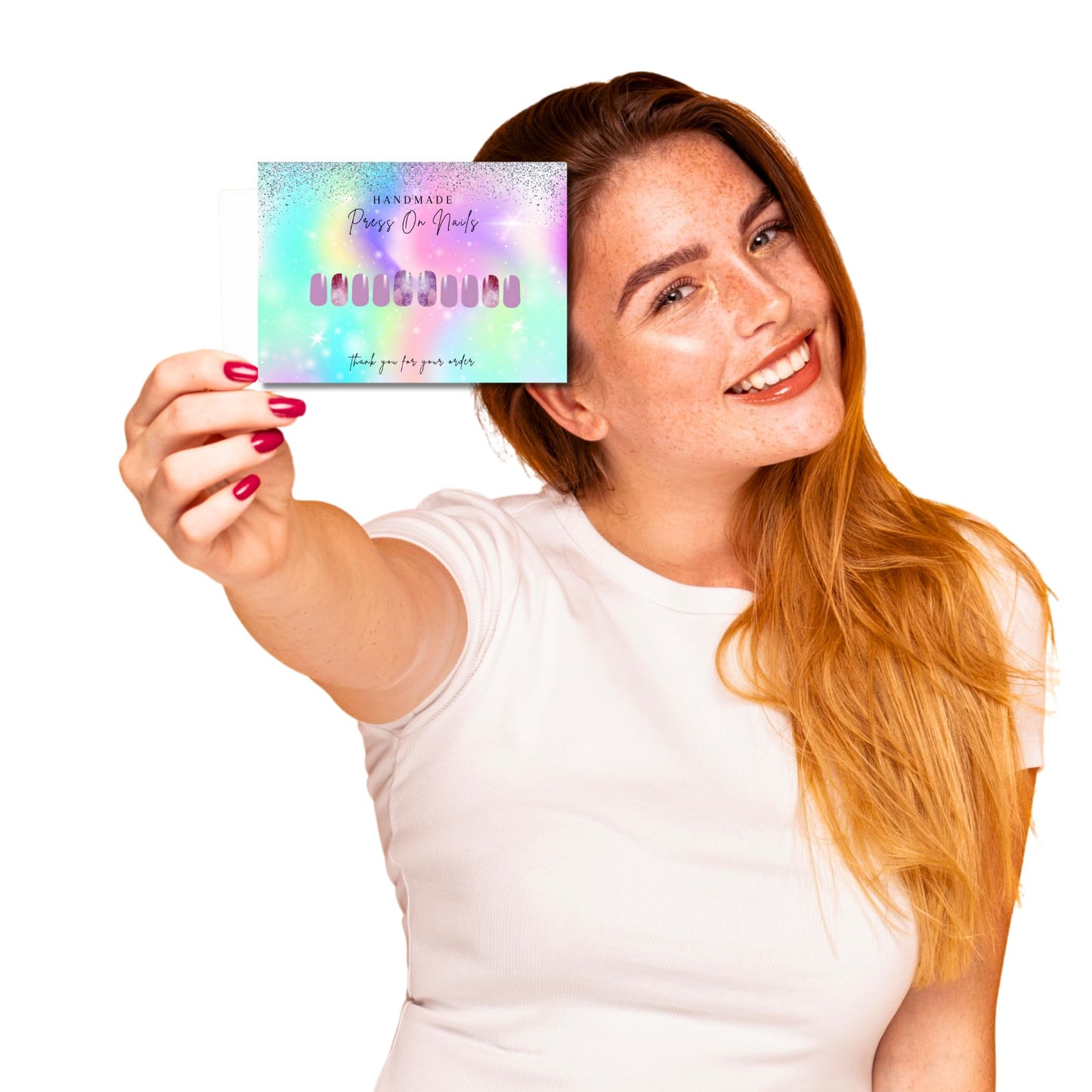 Lashicorn Handmade Press On Nails Display Card | 5x7” 30 pk w/Application Aftercare Instructions - Inserts Add To A Holographic Bags & Can Use With Double Sided Tape