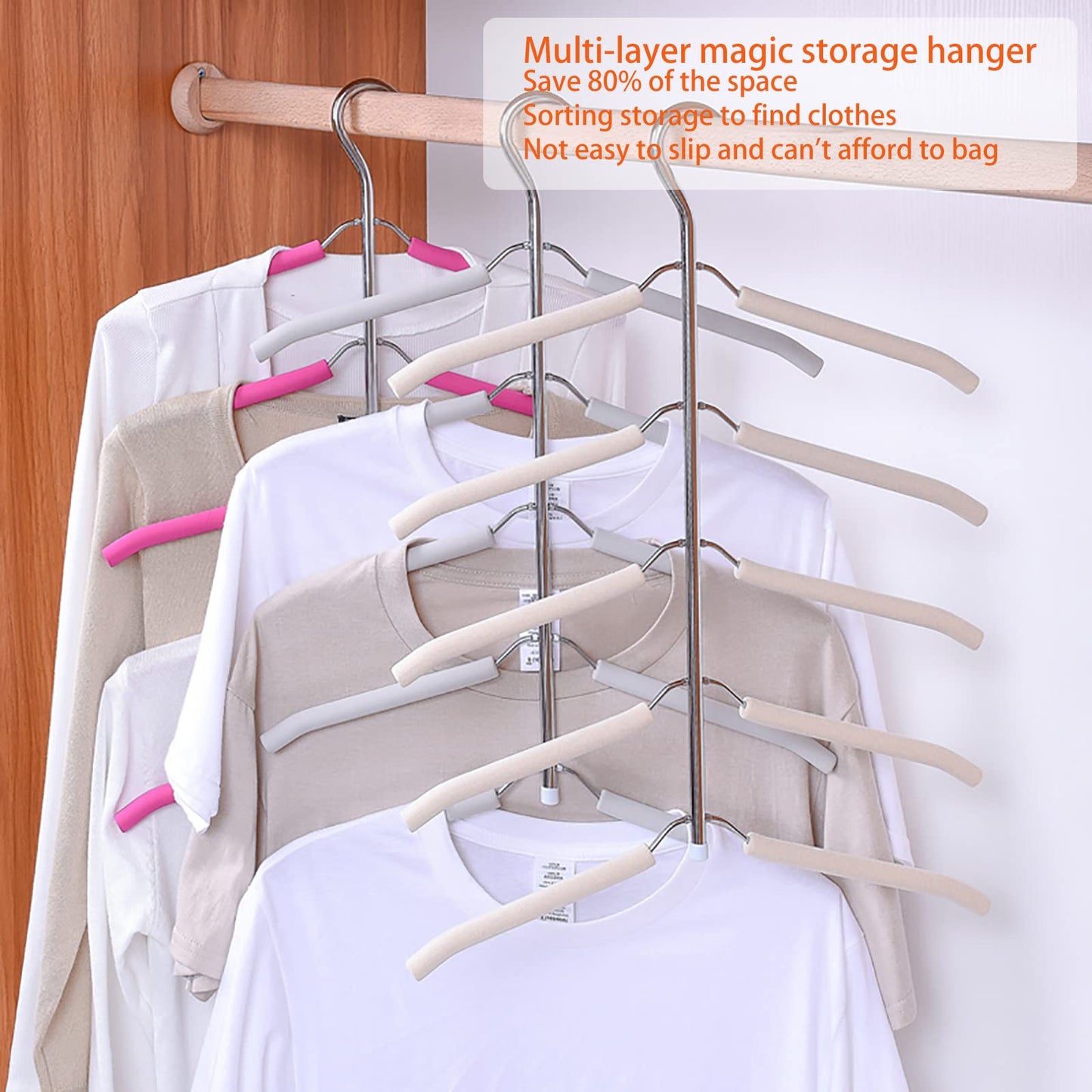 JFFLYIT Blouse Tree Hangers Multi-Layer Clothes Hangers 3 Pack 5 in 1 Non Slip Space Saving Closet Organizer Stainless Steel Shirt Hanger Coats Hanger（Black）