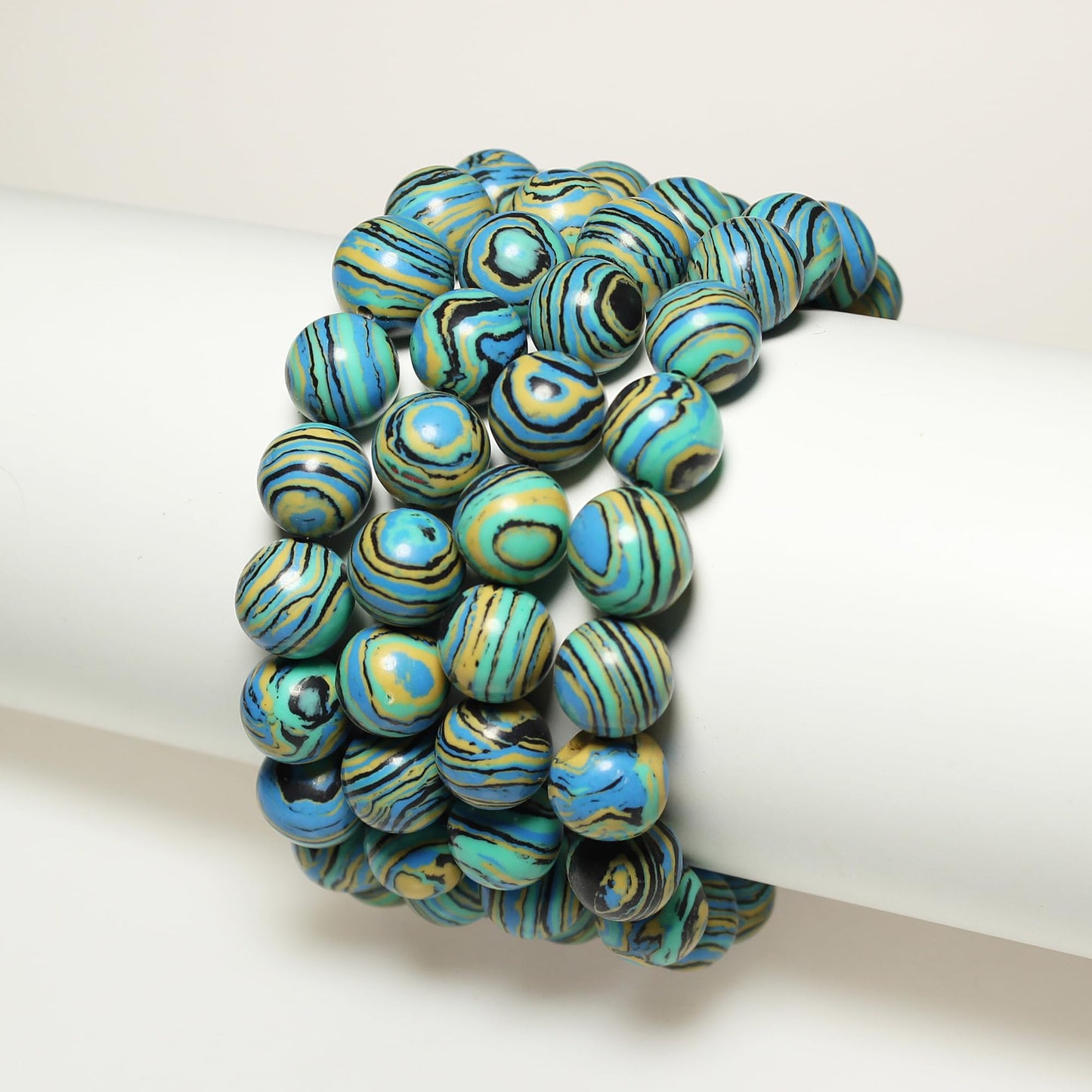 MJDCB Synthesis Colour Malachite Beads Beautiful Fashion Round Stone Beads for DIY Jewelry Making 15" (6mm, Blue- Gold - Black)