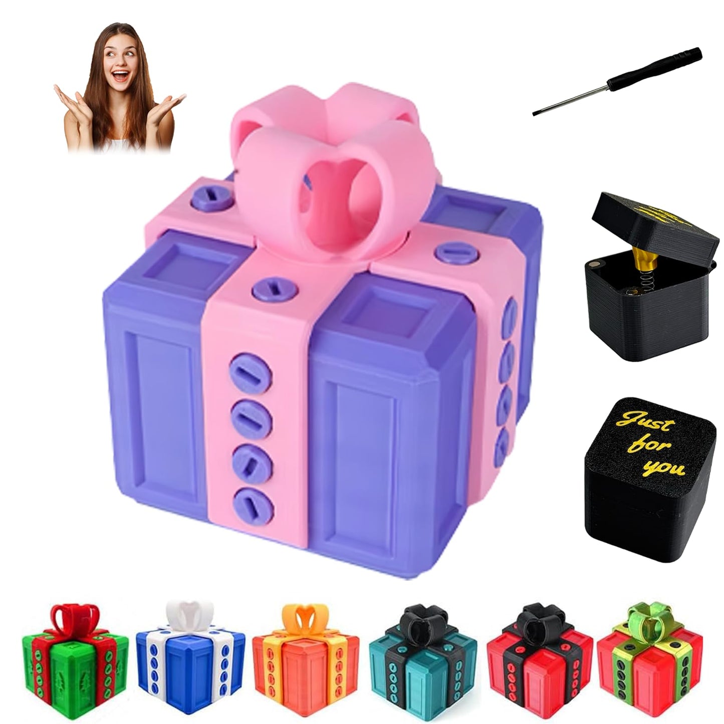 RAESOUL Gotcha Box The Annoying Present,Annoying Gift Box with 3D Printed Screws & Pop Up Finger Surprise,Perfect for Birthdays,Office & Halloween,White Elephant Gifts