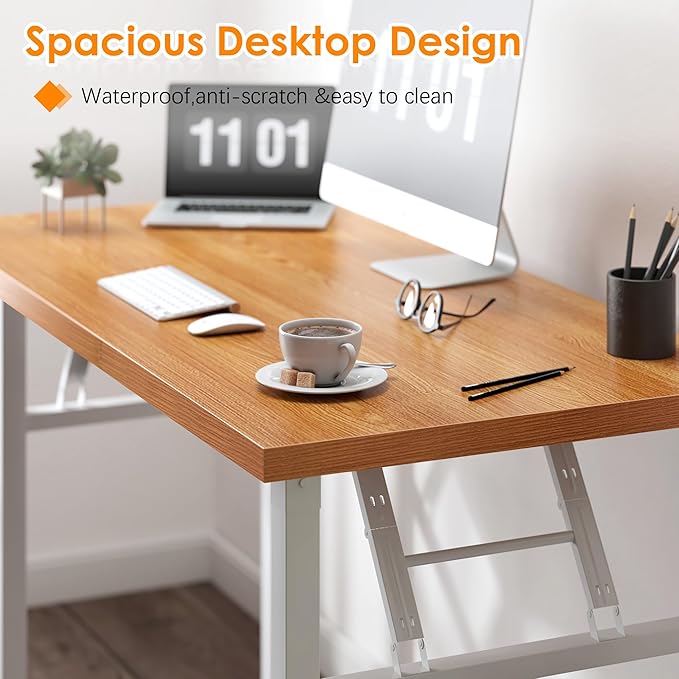Need Computer Desk Office Desk 62 inches Folding Table with BIFMA Certification Conference Table Workstation,Teak White