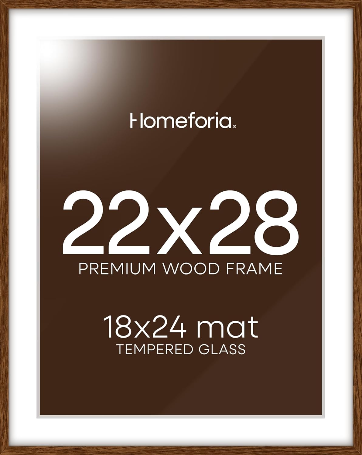 Homeforia 22x28 Poster Frame Walnut, High End Dark Oak 22x28 Large Wooden Picture Frame with Mat 18x24, 22 x 28 Brown Wood Frame Matted to 18 x 24, 28x22 Thin Frame, Tempered Glass, Wall Kit, Set of 1