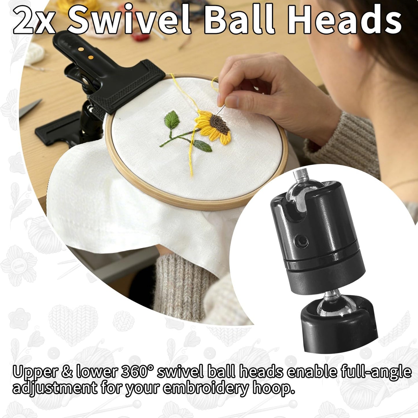 Portable Metal Embroidery Hoop Stand Holder - Rotated Embroidery Hoops Stand Table Clip for Most Size/Shape Embroidery Needlework Hoops