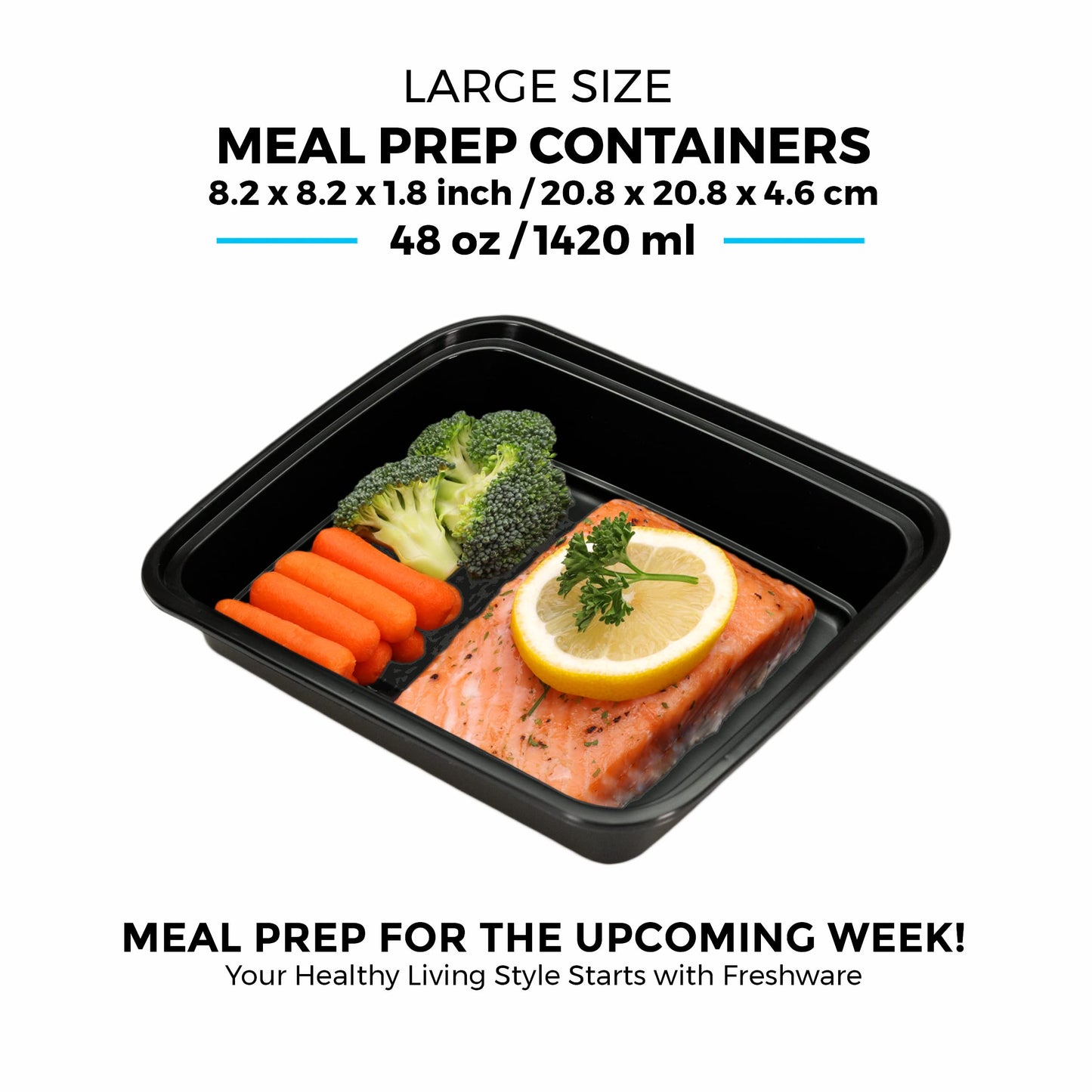 Freshware Meal Prep Containers [20 Pack] 1 Compartment Food Storage Containers with Lids, Bento Box, Stackable, Microwave/Dishwasher Safe (48 oz)