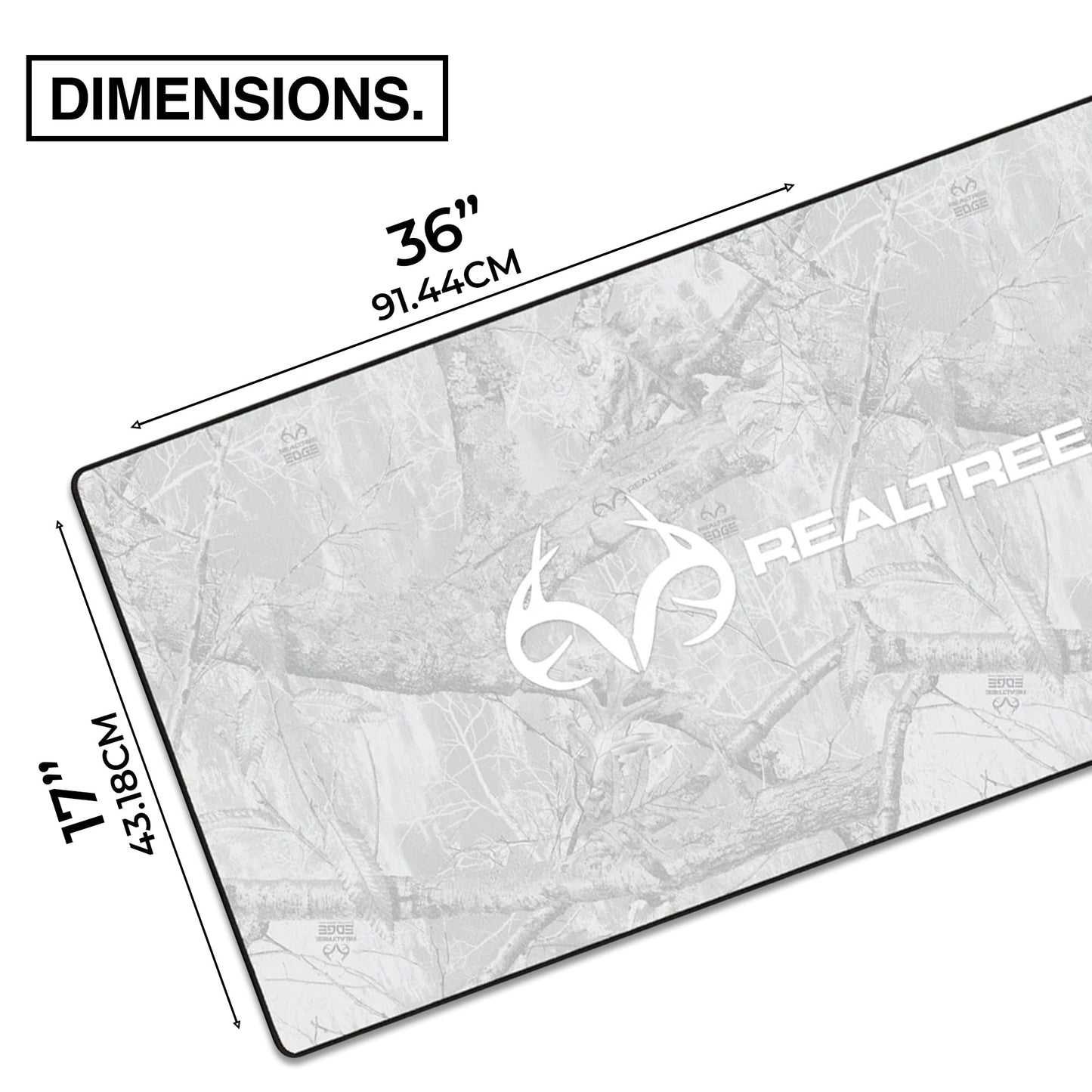 MPCO. Real Tree Large Gaming Desk Pad - 36" x 17" Duraglyde Fabric Edge Snow White – with Logo Desk Mats - Non-Slip, Washable, Smooth Glide for Precision Gaming & Work