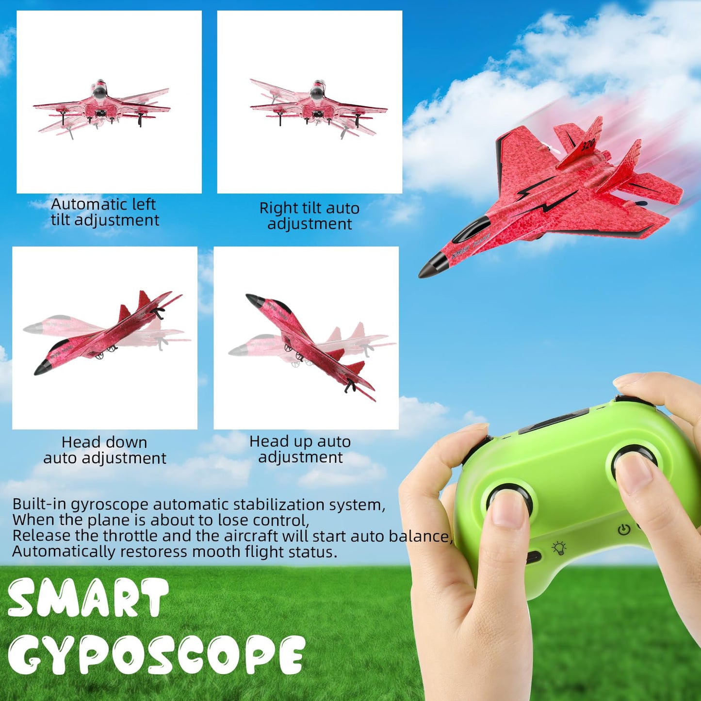 Wireless Airplane Toy - 2.4GHZ RC Glider with Lights, Remote Control Airplane for Adults & Kids