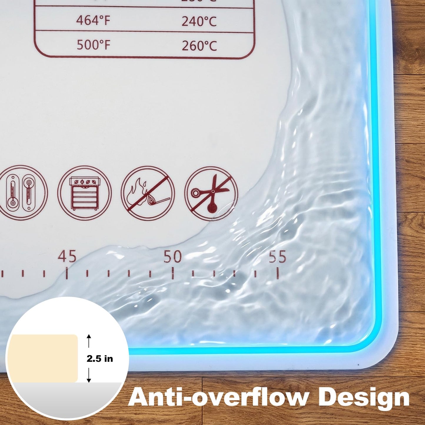 Vojriky 31"L x 24"W Silicone Baking Mat with Raised Edge – Perfect for Pastries, Bread, Cookies, Pizza, Fondant and Pasta