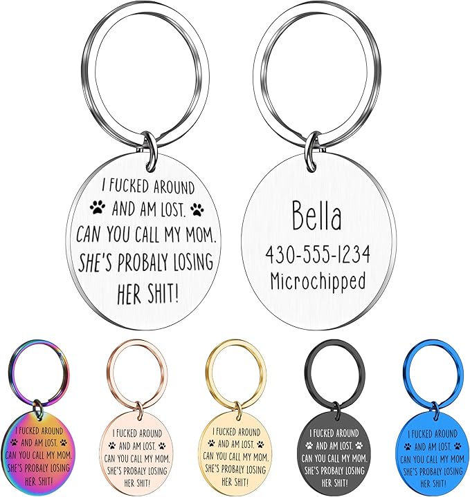 Kybkworm Funny Personalized Dog Tag, Customized Dog Collar with Name Tags Plate, Can You Call My Mom,Cute Pet Tag Keychain for Dogs Cats Owner, Pet Name Tags Double Sided Engraved (Type 3)