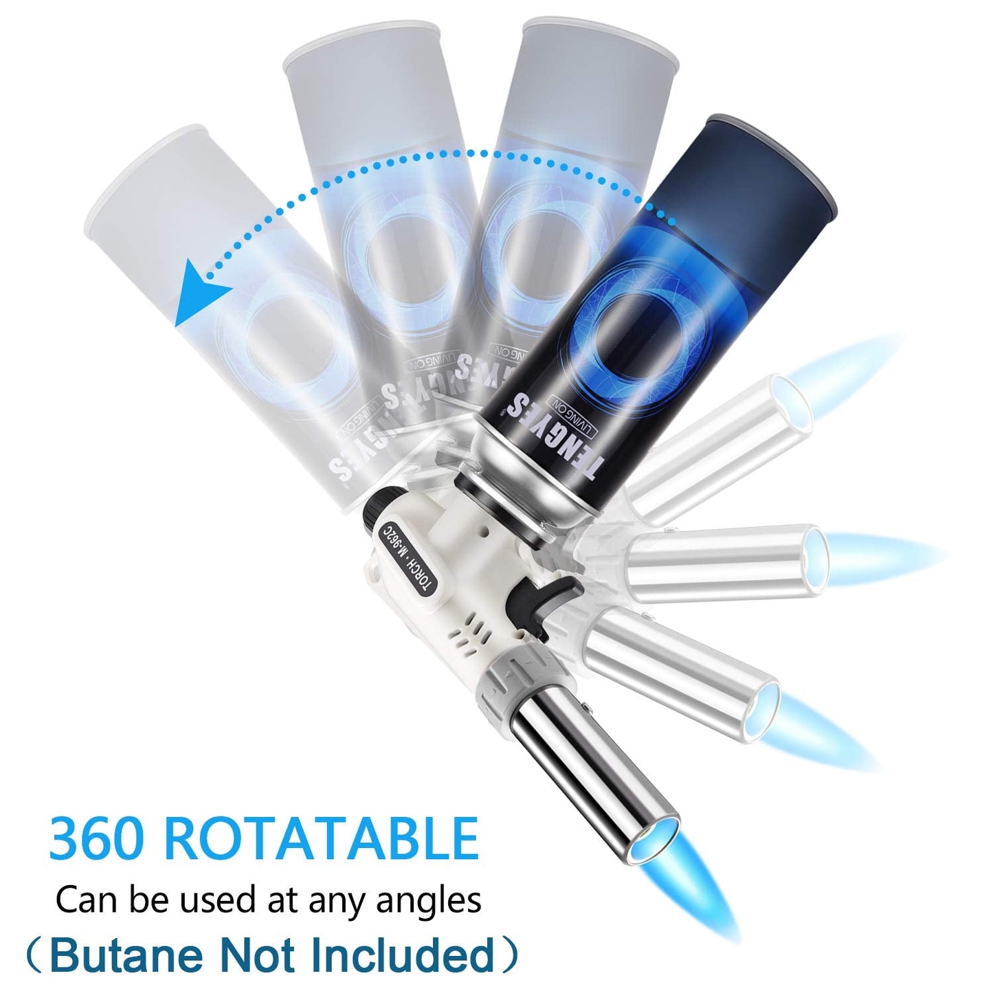 Kitchen Butane Blow Torch Lighter - Culinary Torch Chef Cooking Torches Professional Adjustable Flame with Reverse Use for Creme, Brulee, BBQ, Baking, Jewelry by TENGYES, Butane Not Included