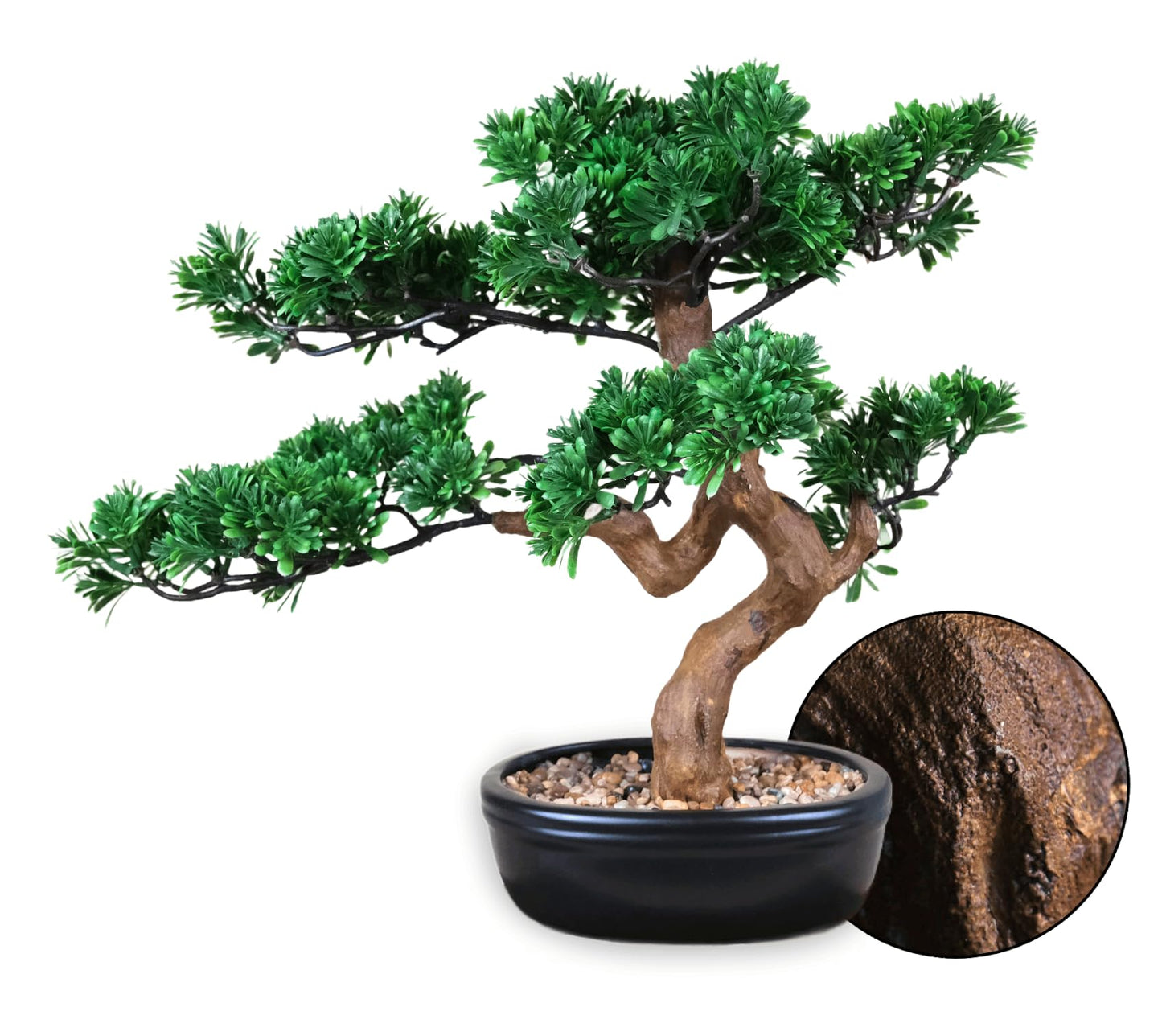 Artificial Bonsai Tree 16" Tall with Realistic Wood and Ceramic Pot, Fake Plants for Home, Bedroom and Office Desk, Japanese Decor