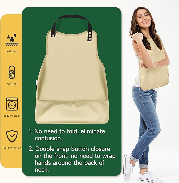 Adult Bibs-3 Pcs Washable Clothing Protector with Upgraded Crumb Catcher