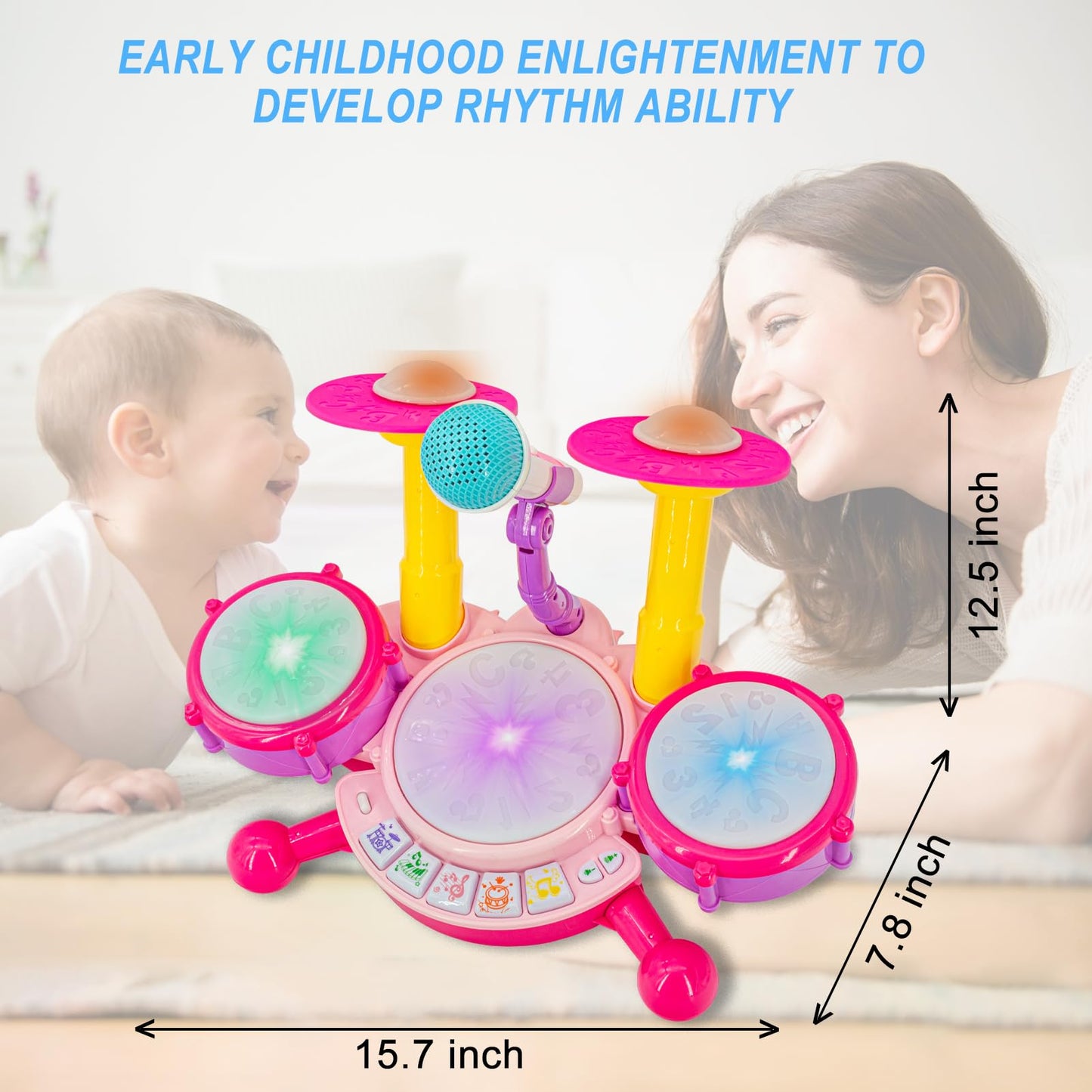 Pink Drum Set for Girls – Toddler Musical Instrument Kit