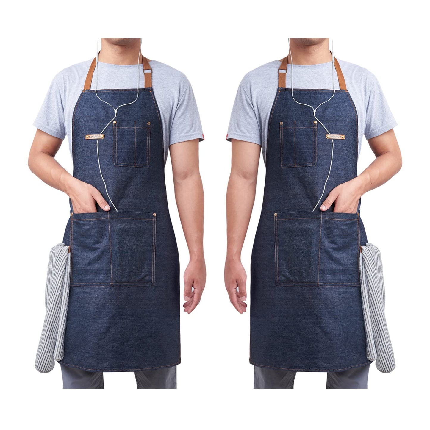 KPD 2 Pack Blue Unisex Adjustable Bib Denim Apron for Family Chef, Kitchen, BBQ and Studio,Cooking Apron for Kitchen and Home