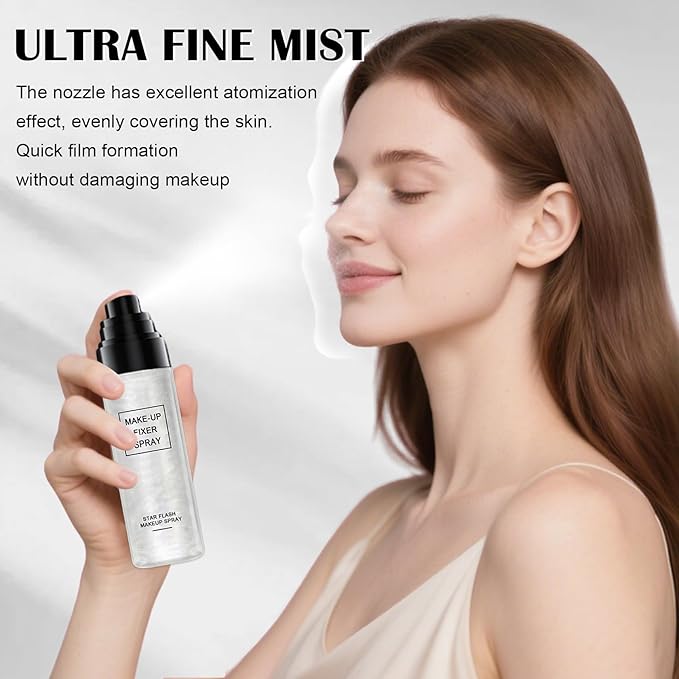 Glow Makeup Setting Spray, Shimmer Dewy Hydrating Setting Spray for Makeup Glowing Long-Lasting Radiant Finish, Lightweight Formula, All-Day Wear, 3.38 Fl Oz